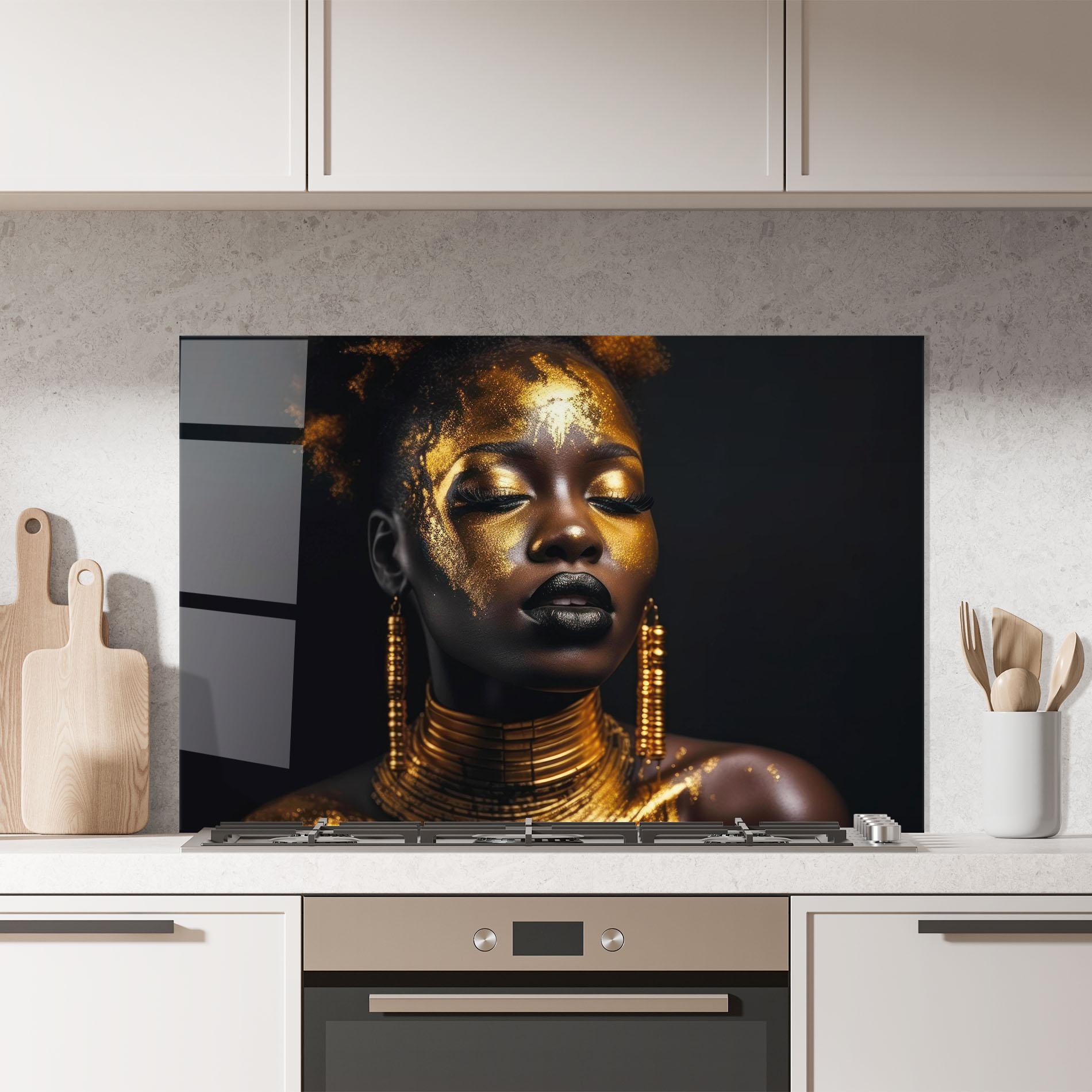 Стъклен панел за кухня Gold Makeup Black Lips mockup 7