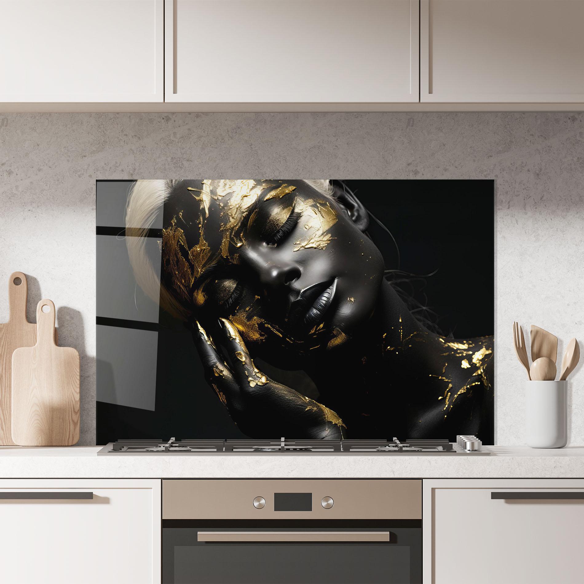 Стъклен панел за кухня Gold Makeup On Black mockup 7