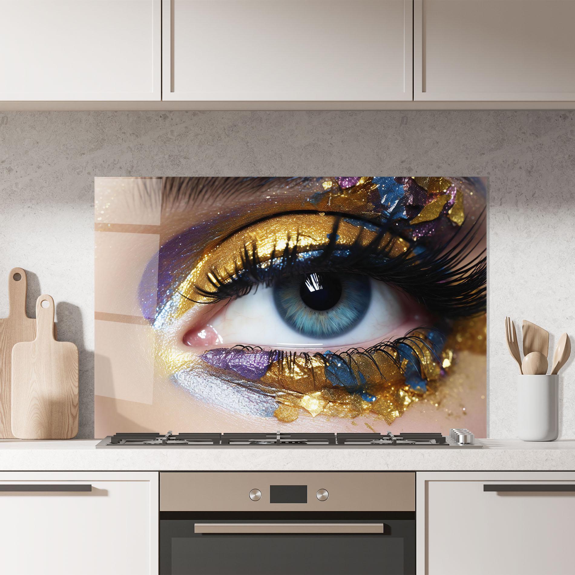 Стъклен панел за кухня Golden Purple Make Up mockup 7