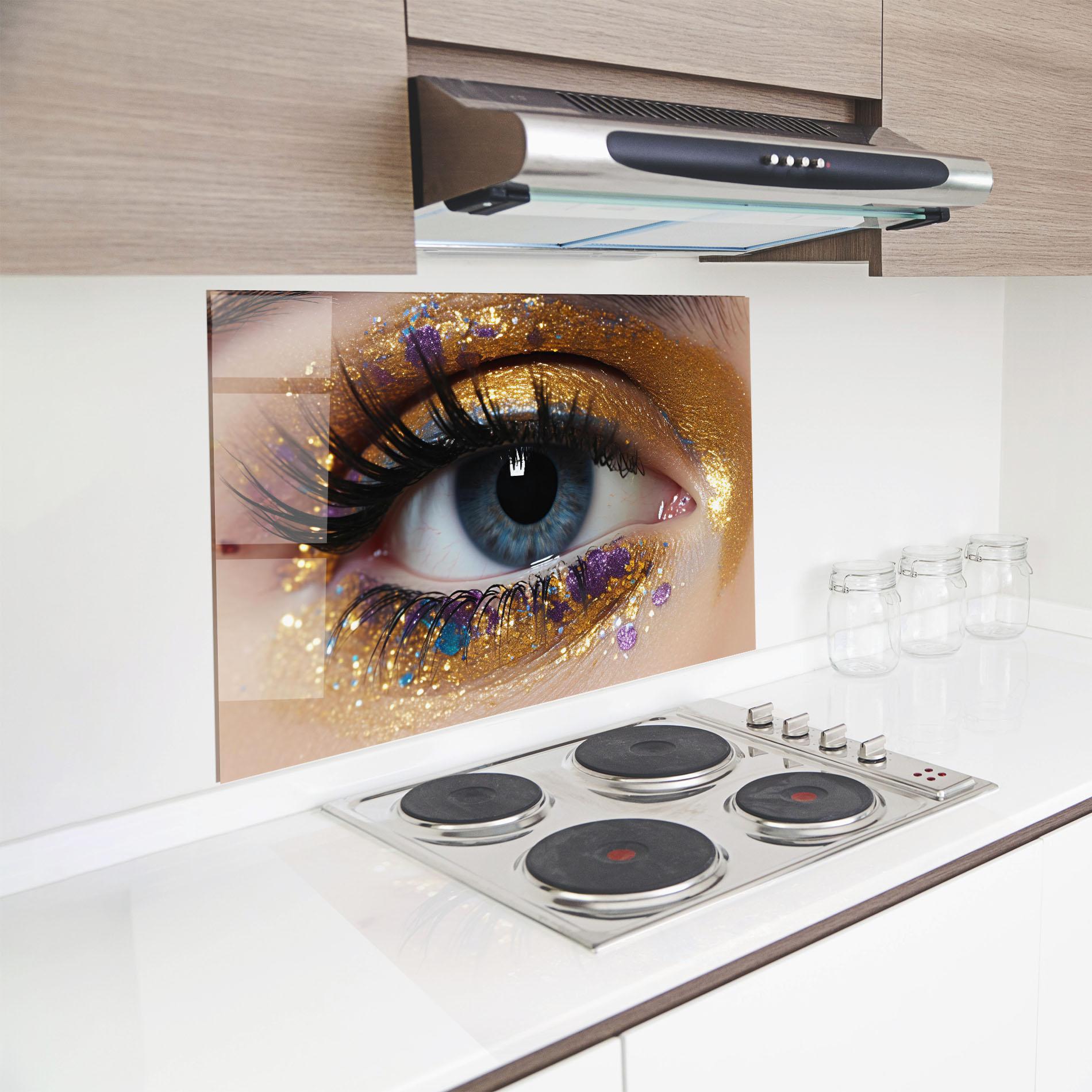 Стъклен панел за кухня Blue Eye Make Up mockup 8