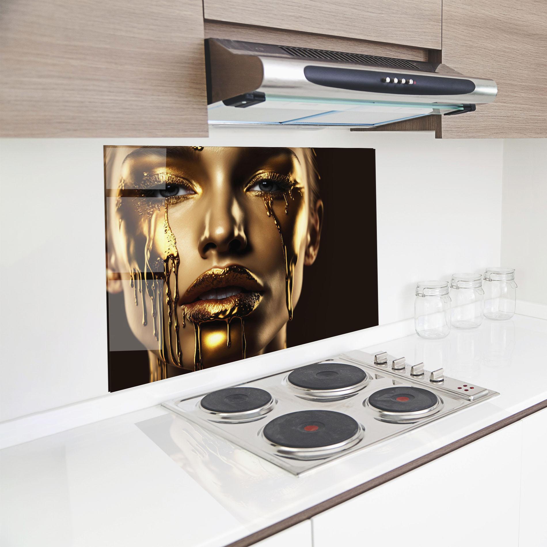 Стъклен панел за кухня Gold Dripping Makeup mockup 8