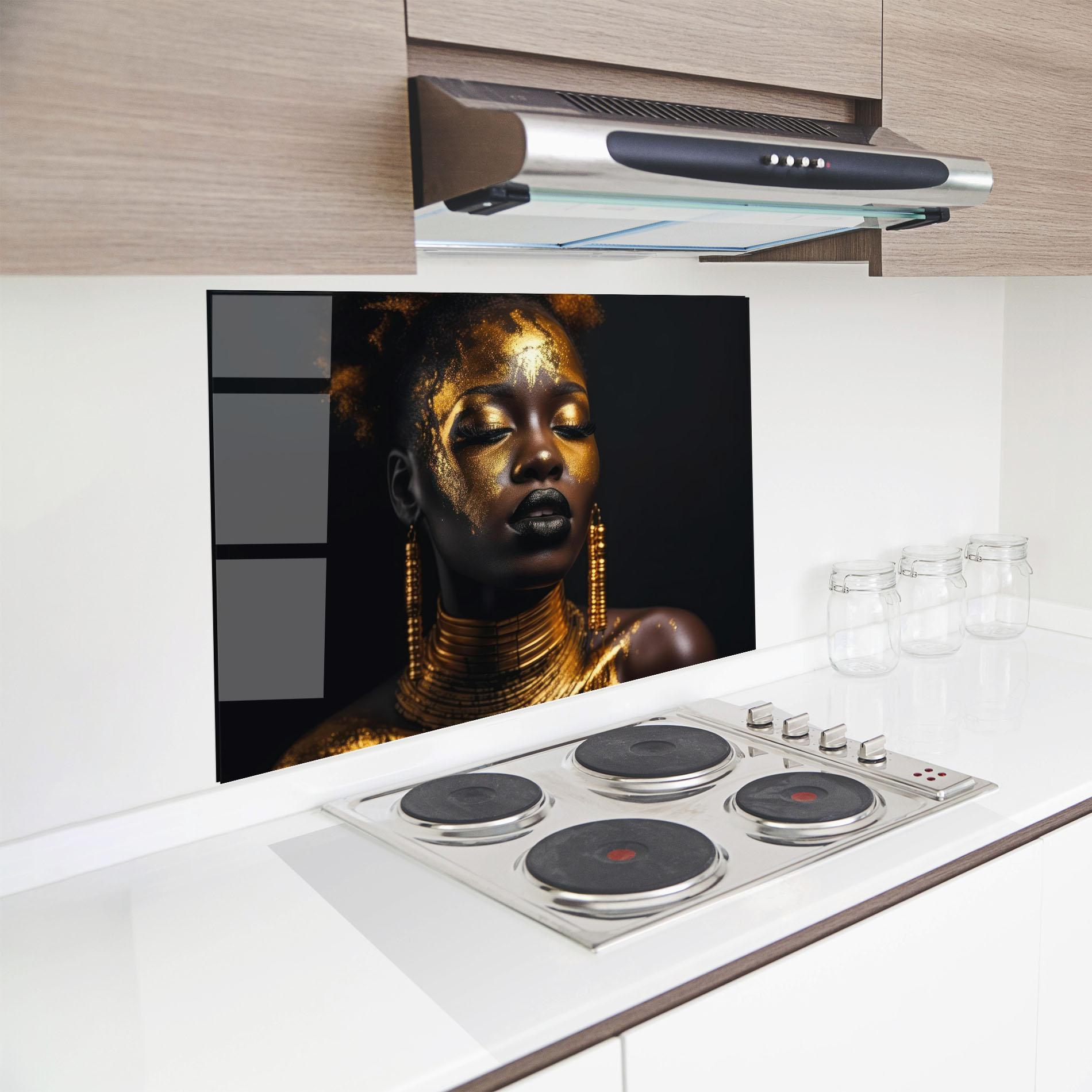 Стъклен панел за кухня Gold Makeup Black Lips mockup 8