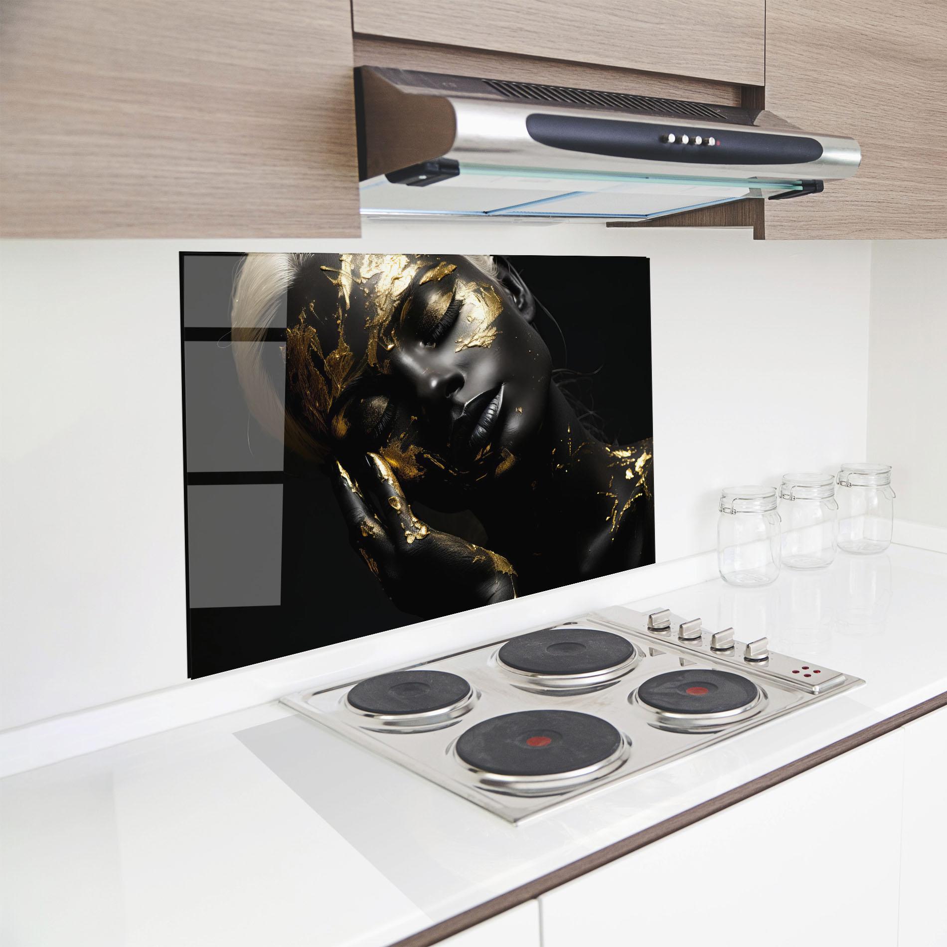 Стъклен панел за кухня Gold Makeup On Black mockup 8