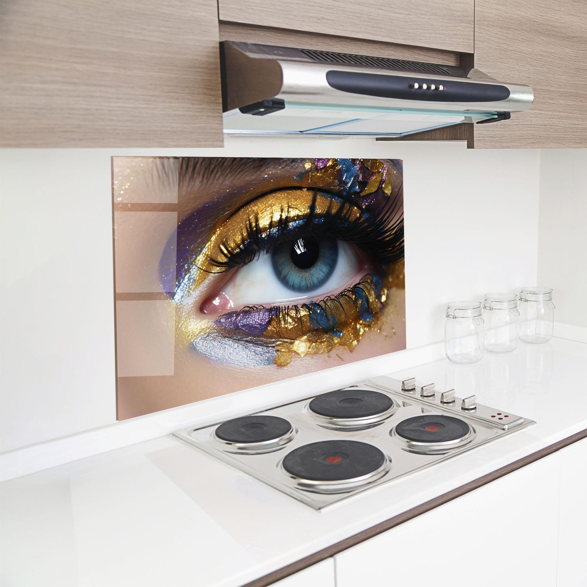 Стъклен панел за кухня Golden Purple Make Up mockup 8