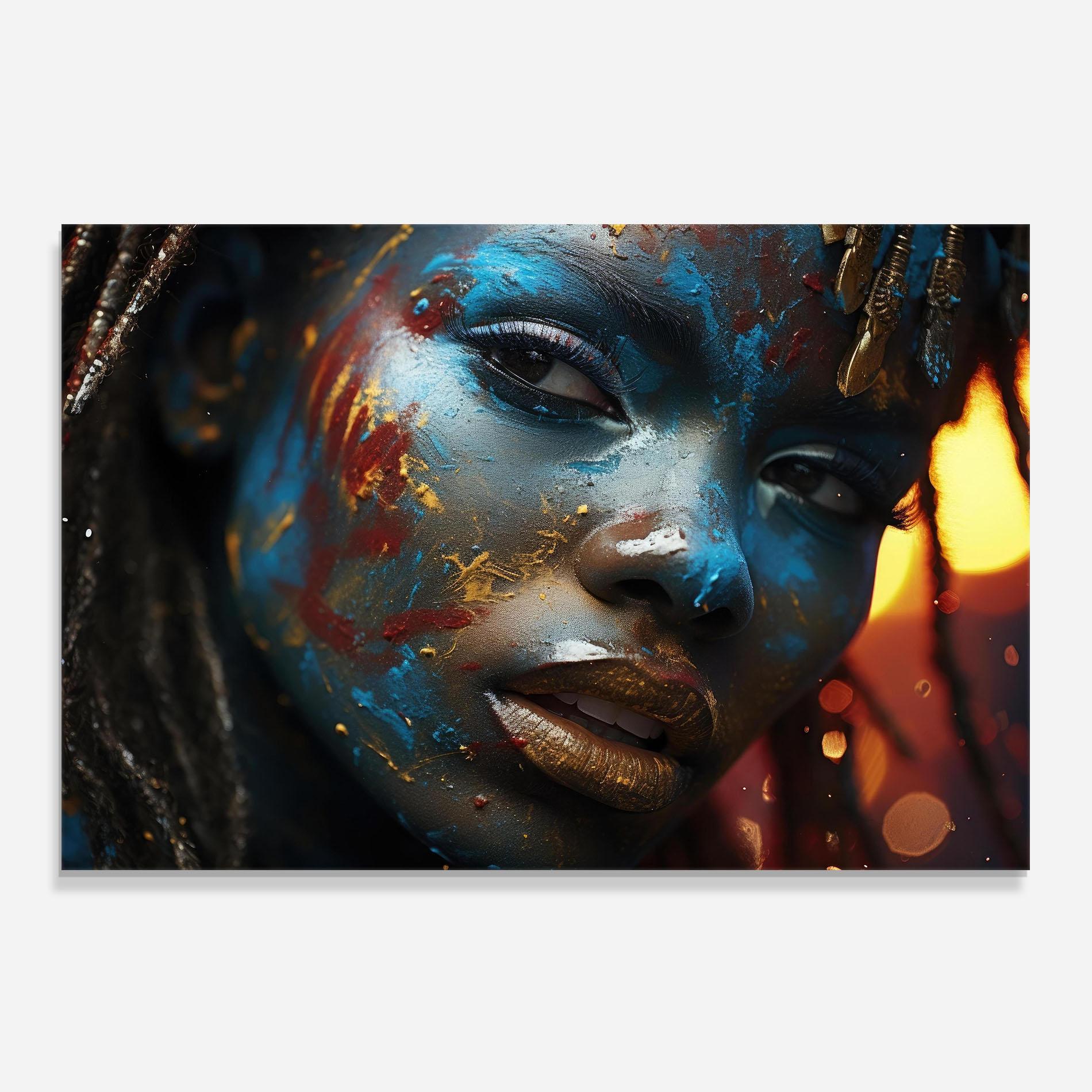 Стъклен панел за кухня Blue Paint Woman mockup 0