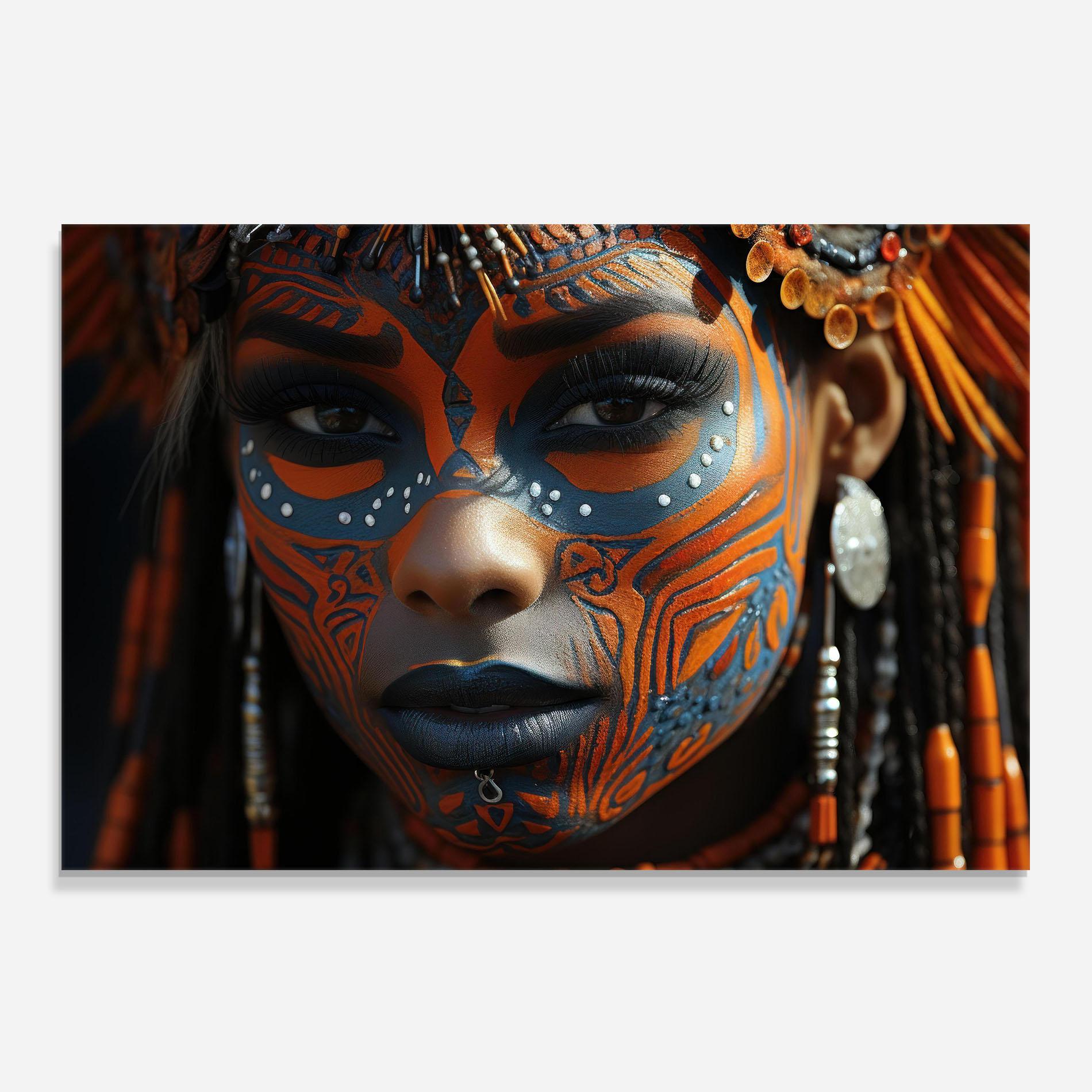 Стъклен панел за кухня Orange Tribal Paint mockup 0