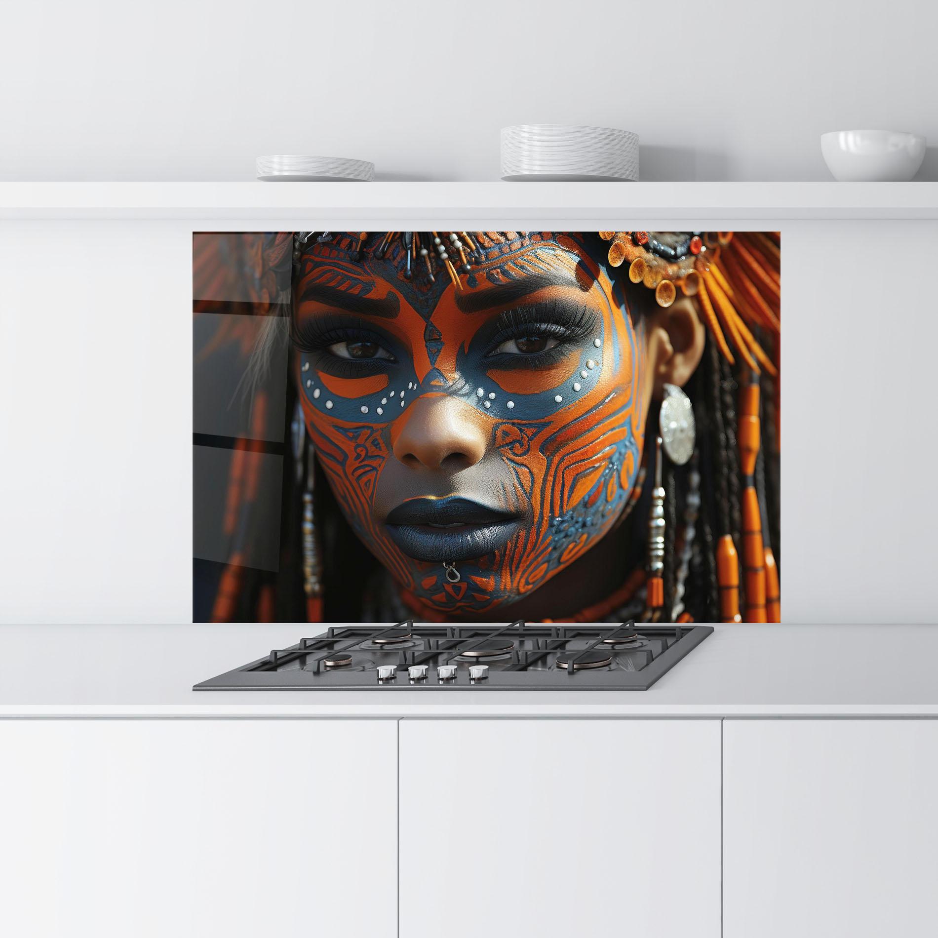 Стъклен панел за кухня Orange Tribal Paint mockup 9