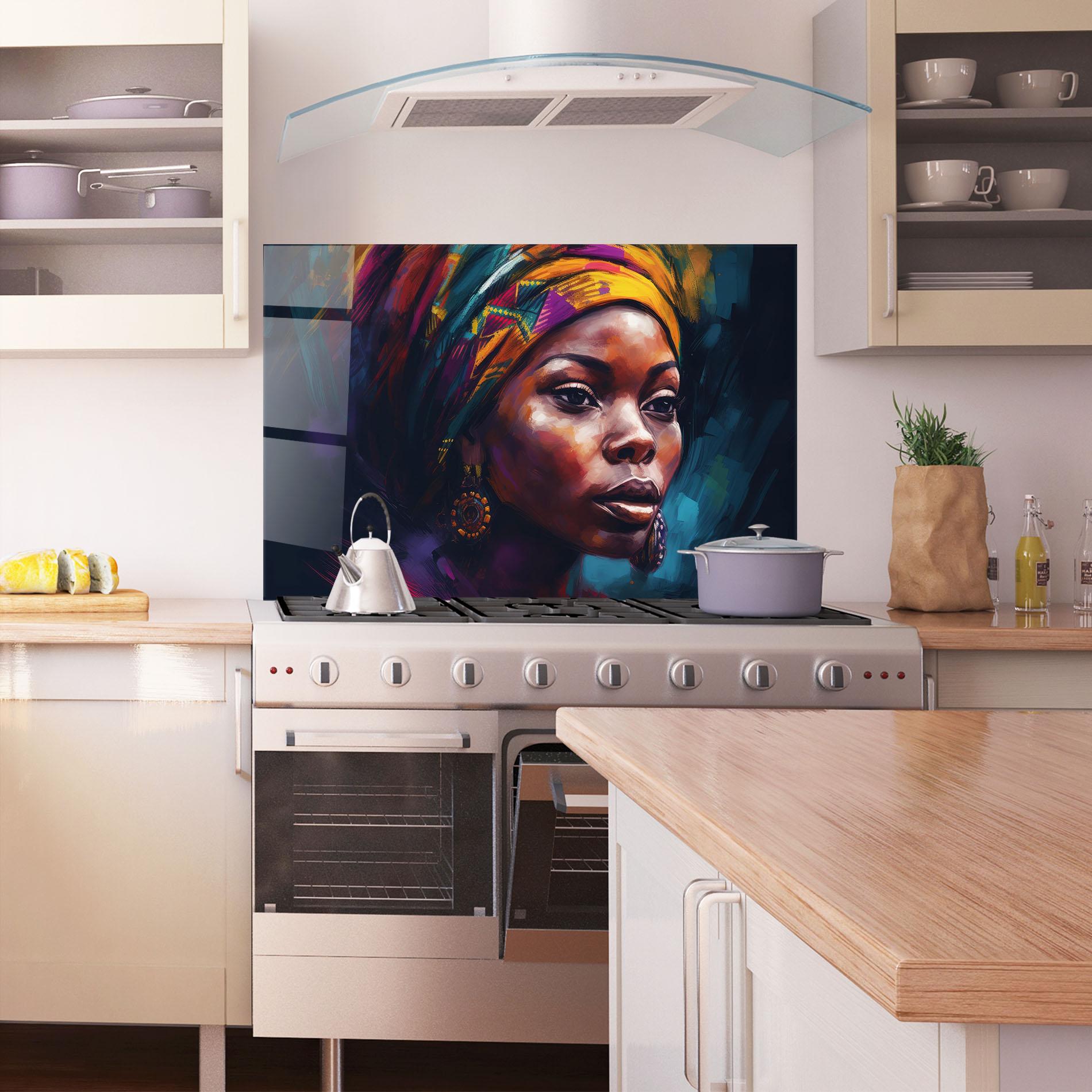 Стъклен панел за кухня Black Traditional Woman mockup 1