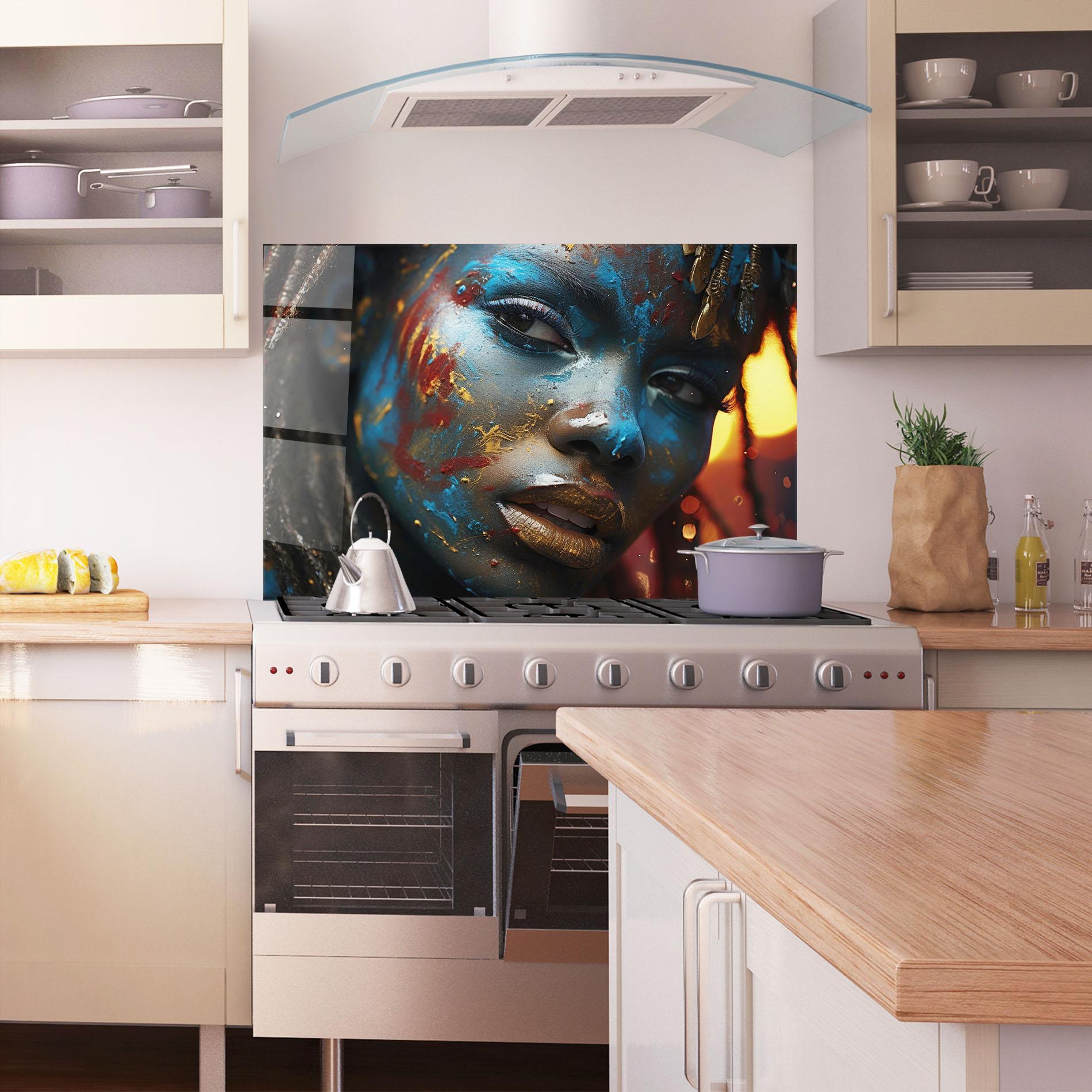 Стъклен панел за кухня Blue Paint Woman mockup 1