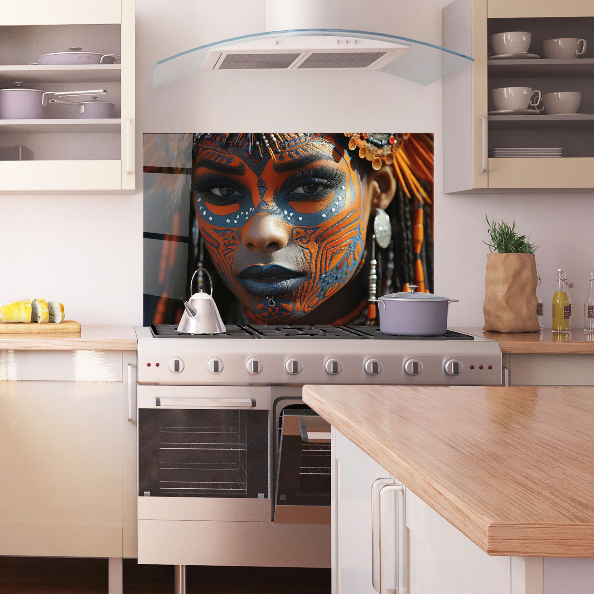 Стъклен панел за кухня Orange Tribal Paint mockup 1