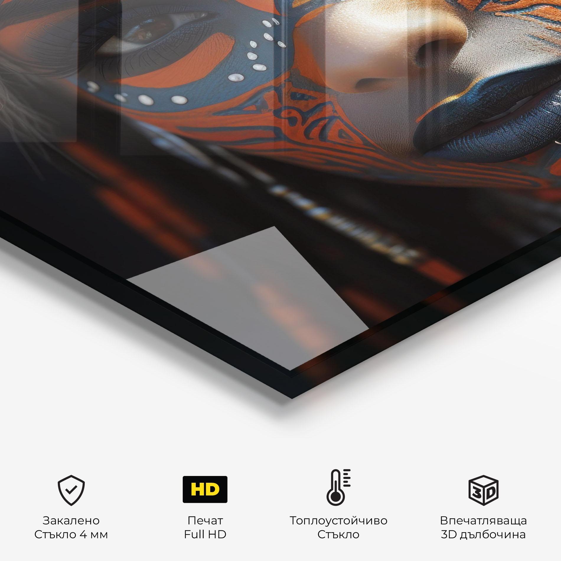 Стъклен панел за кухня Orange Tribal Paint mockup 2