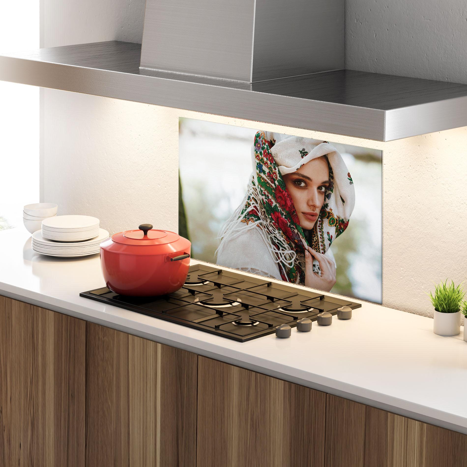 Стъклен панел за кухня Ukrainian Embroidered Dress mockup 4