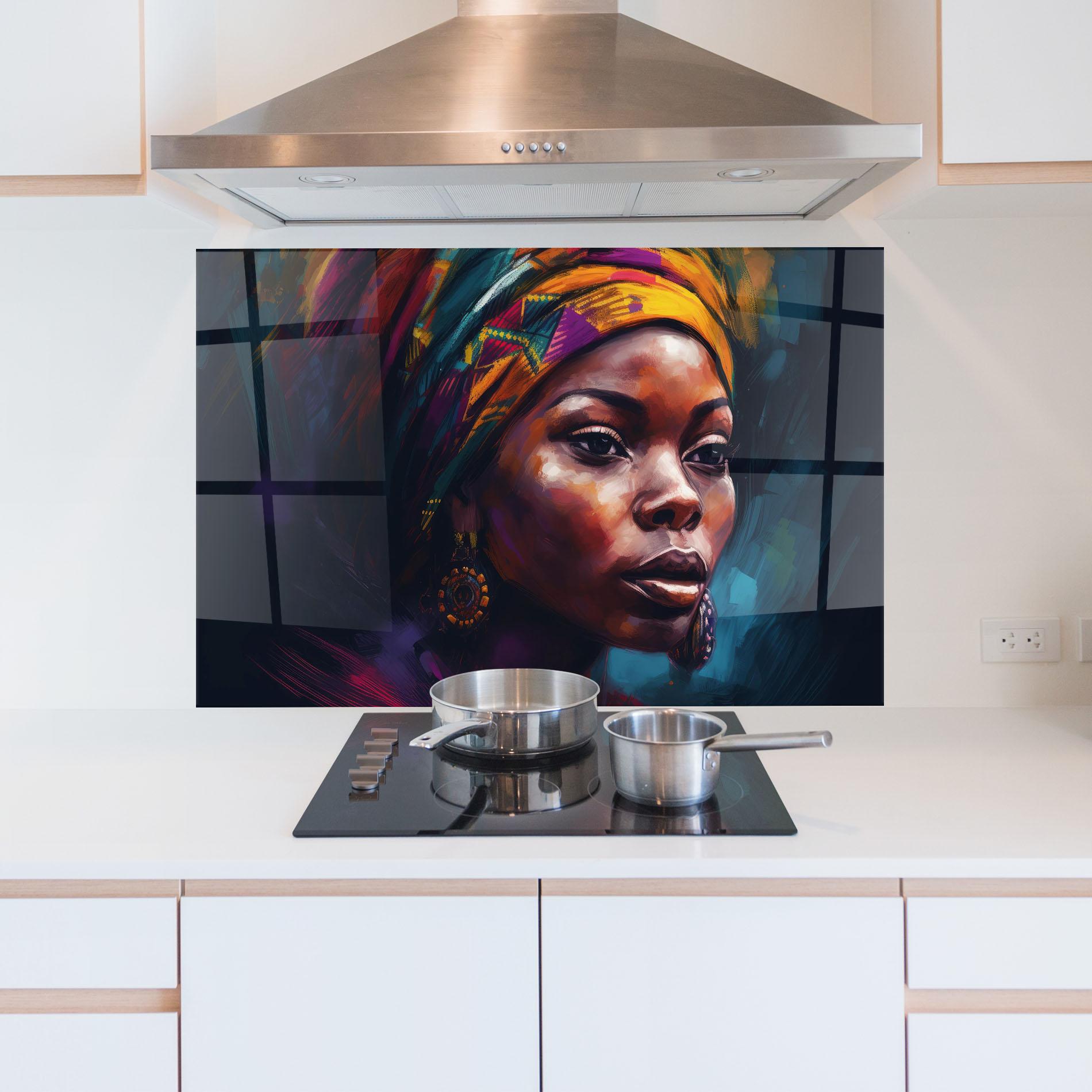 Стъклен панел за кухня Black Traditional Woman mockup 5