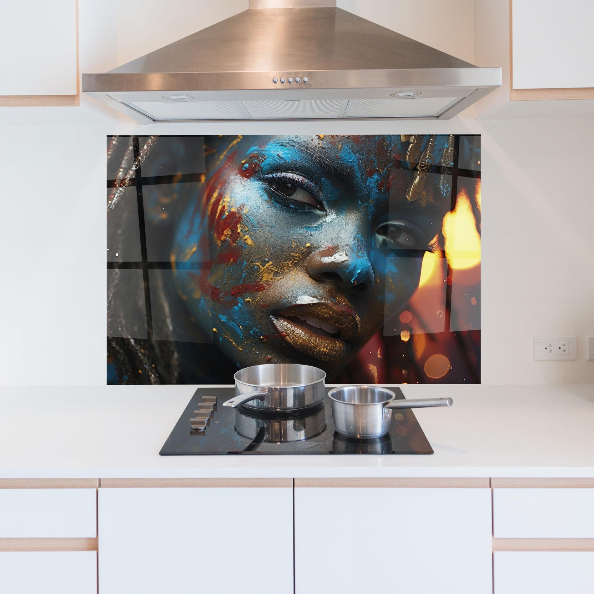 Стъклен панел за кухня Blue Paint Woman mockup 5