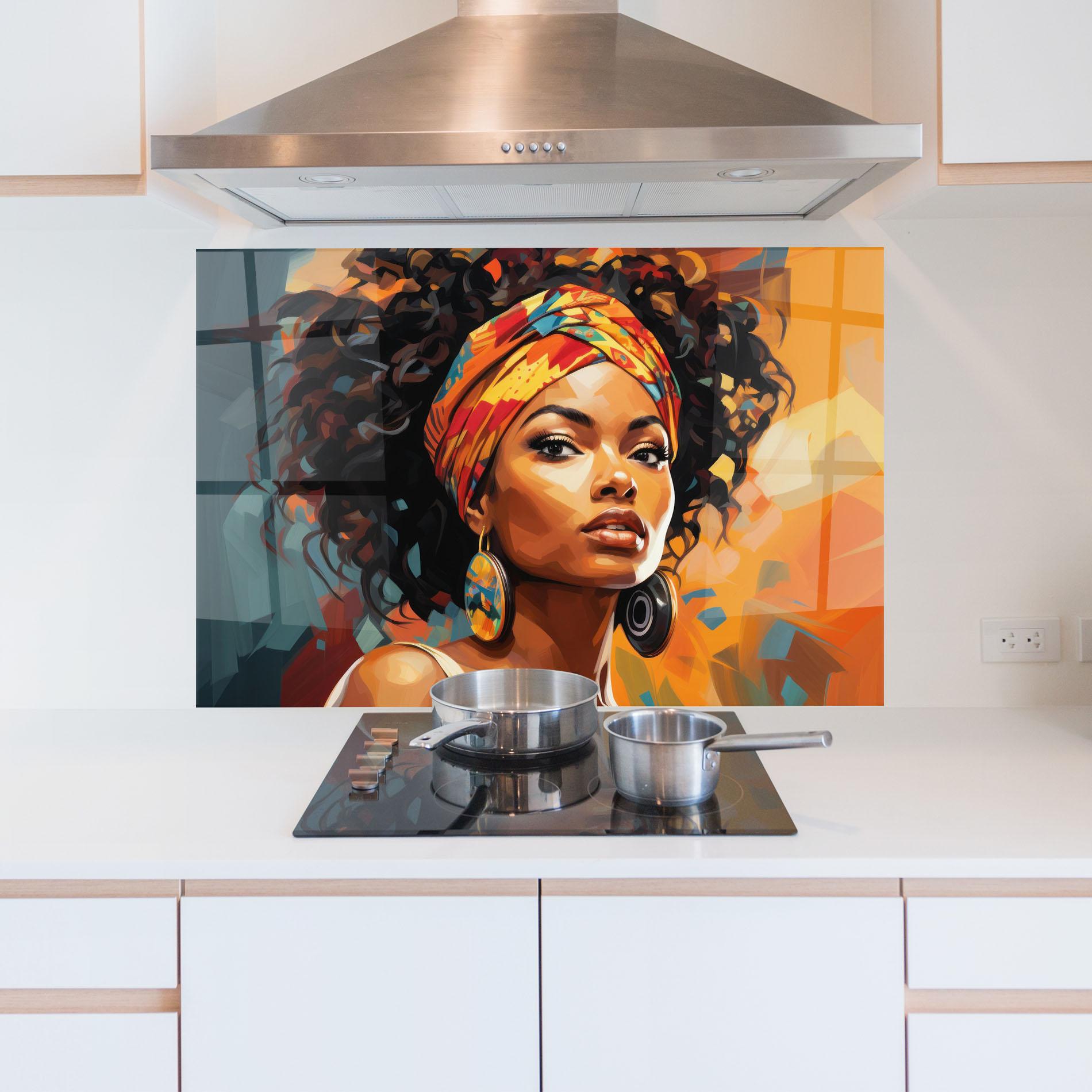 Стъклен панел за кухня Colorful Ethic Portrait mockup 5