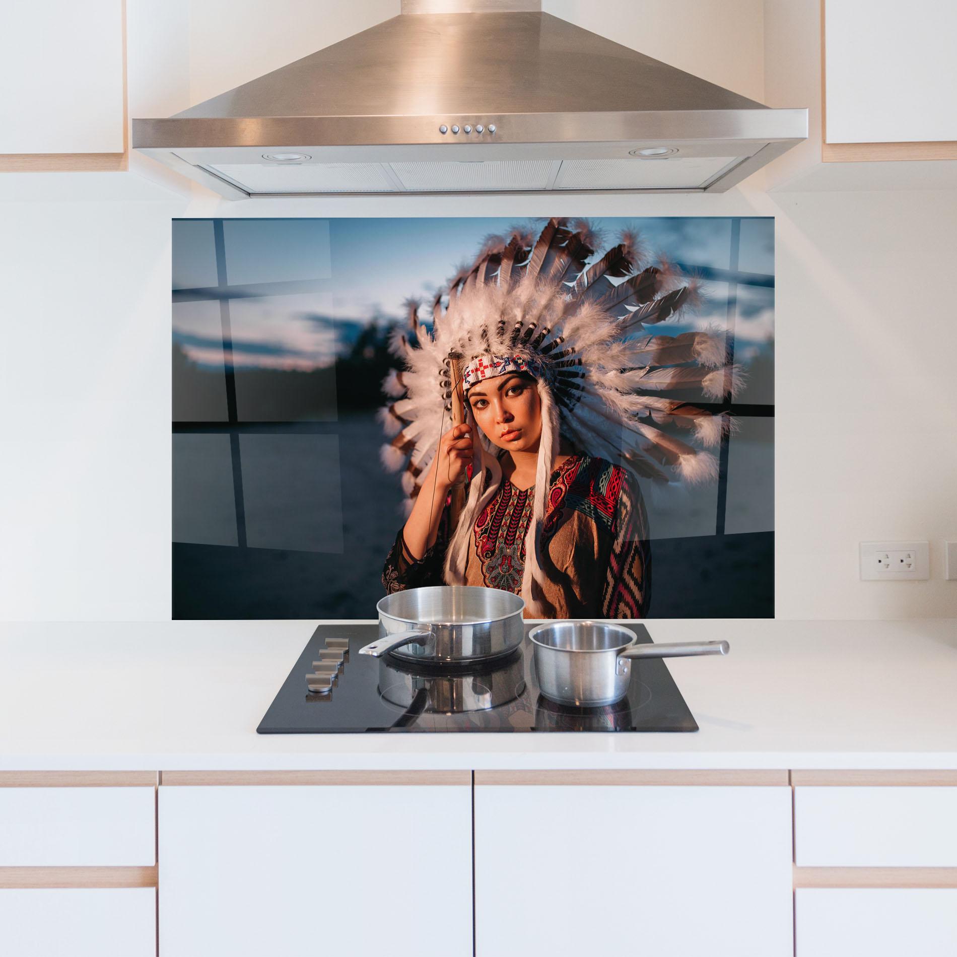 Стъклен панел за кухня Indian Woman Sunset mockup 5