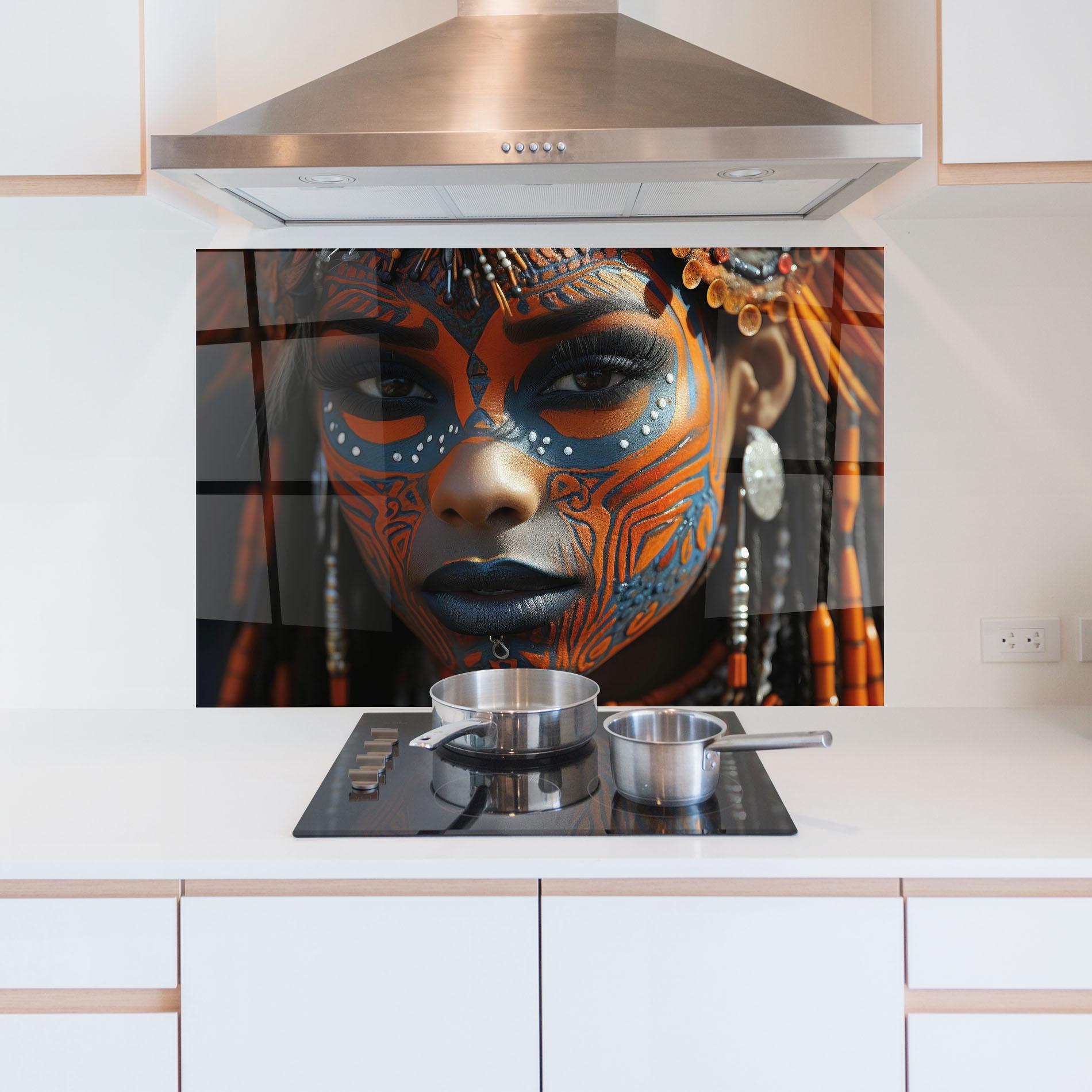 Стъклен панел за кухня Orange Tribal Paint mockup 5