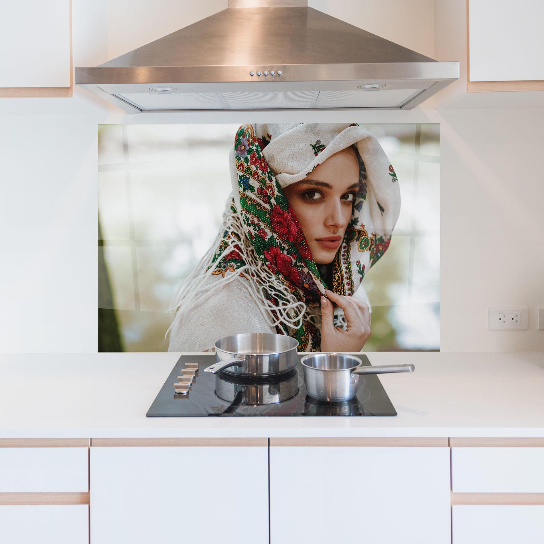 Стъклен панел за кухня Ukrainian Embroidered Dress mockup 5