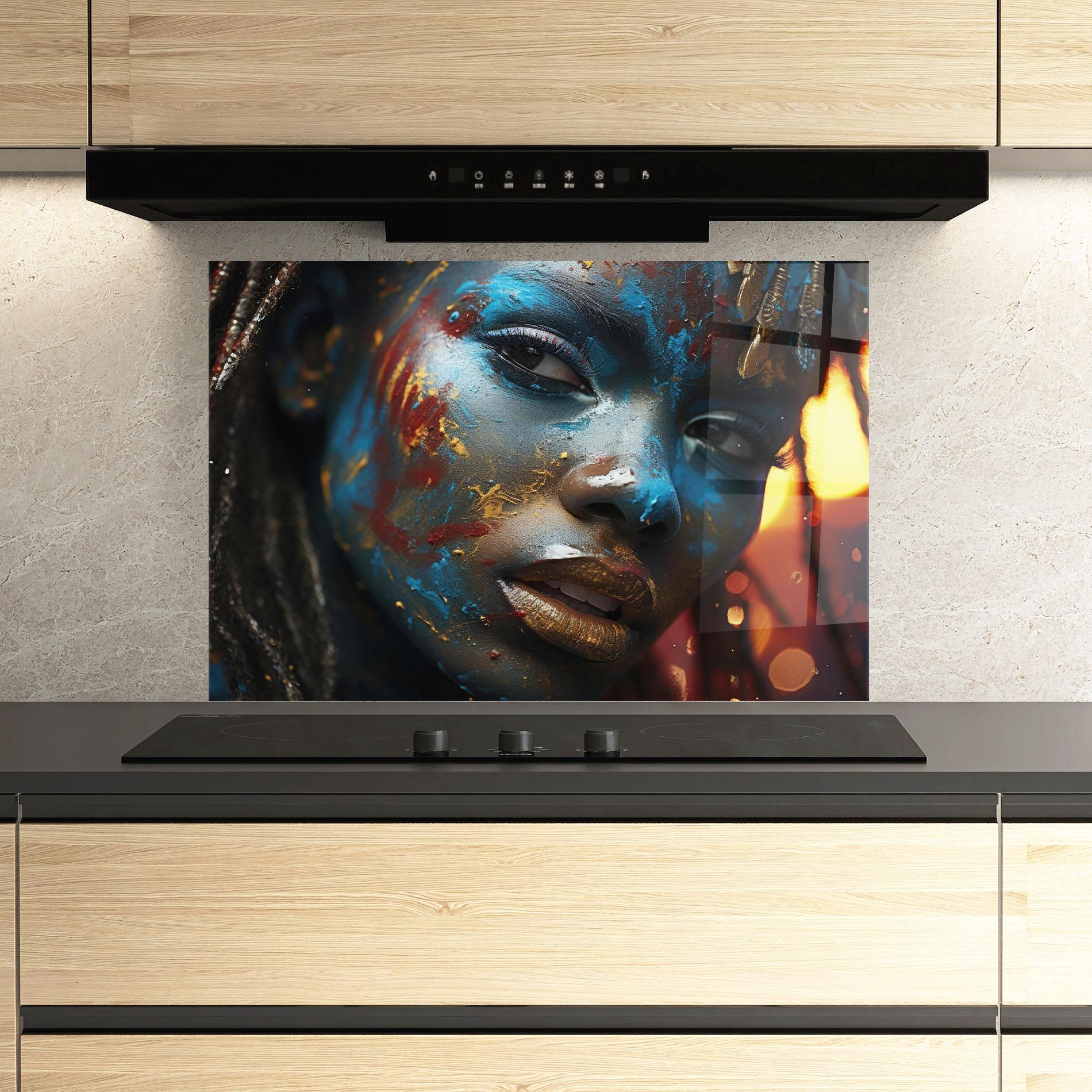 Стъклен панел за кухня Blue Paint Woman mockup 3