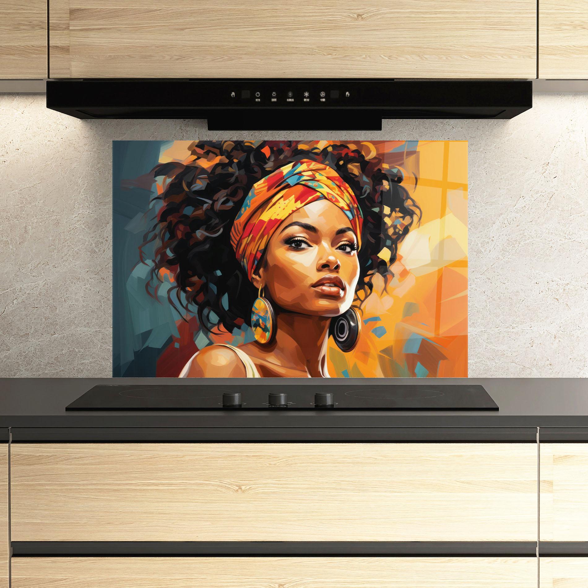 Стъклен панел за кухня Colorful Ethic Portrait mockup 3