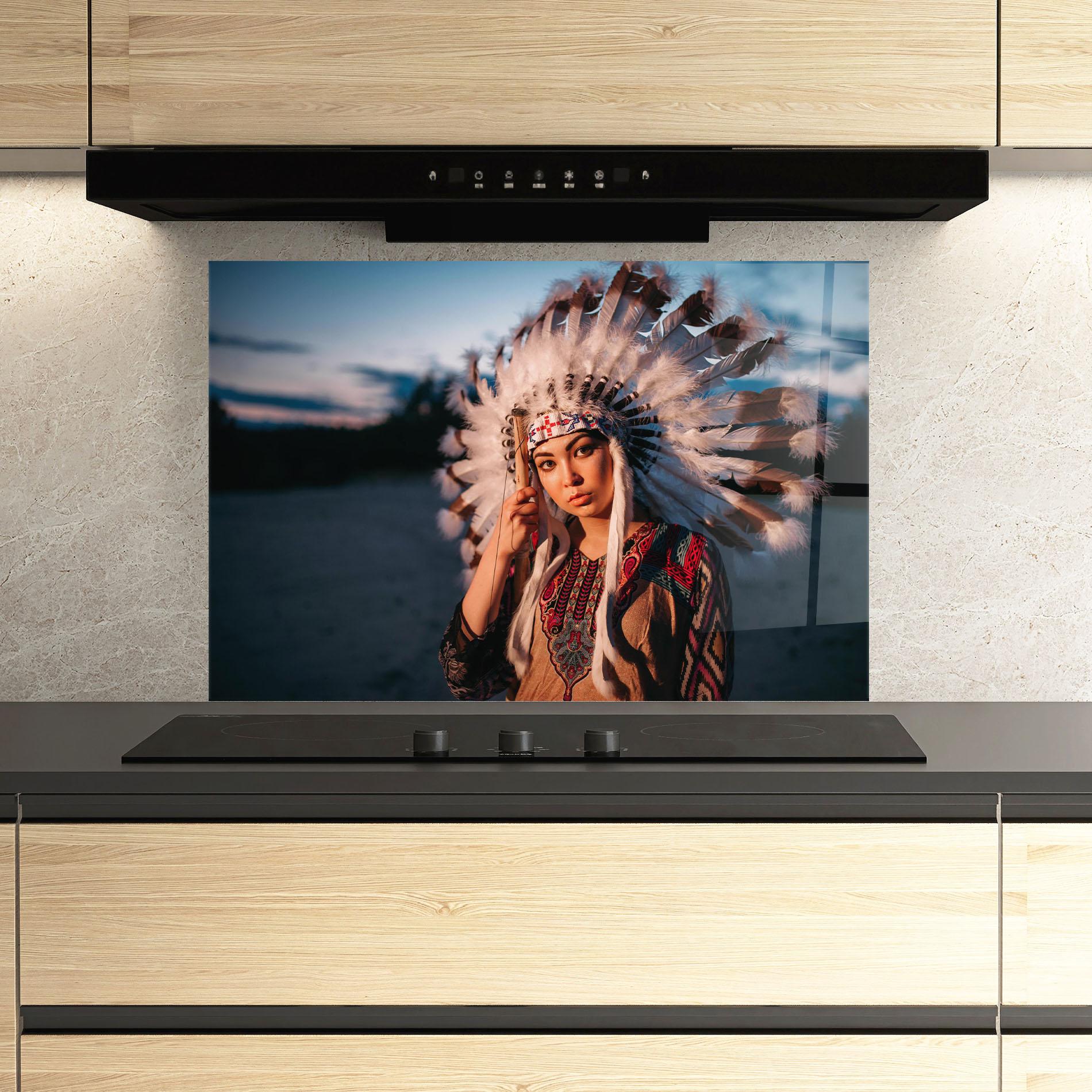 Стъклен панел за кухня Indian Woman Sunset mockup 3