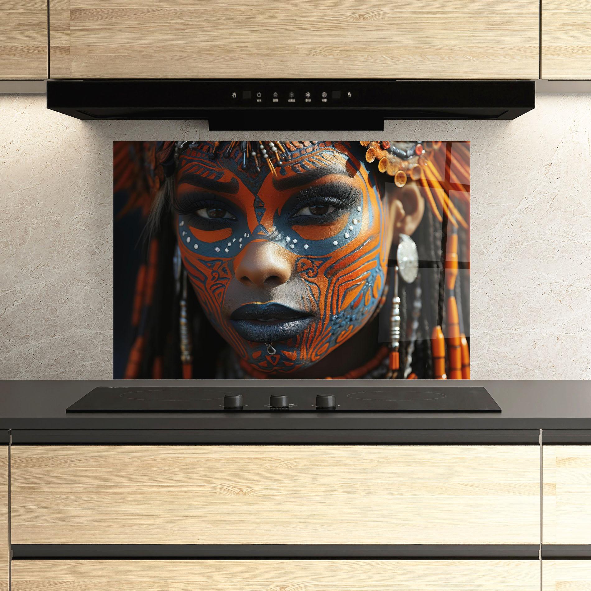 Стъклен панел за кухня Orange Tribal Paint mockup 3