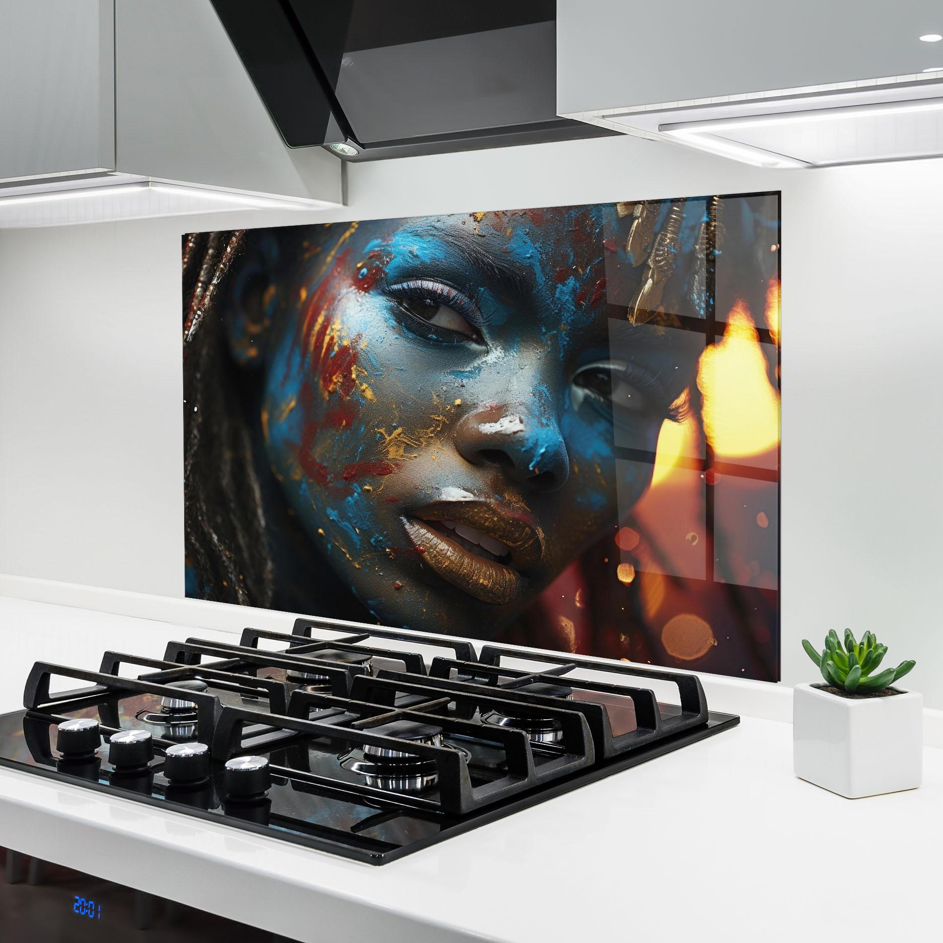 Стъклен панел за кухня Blue Paint Woman mockup 6