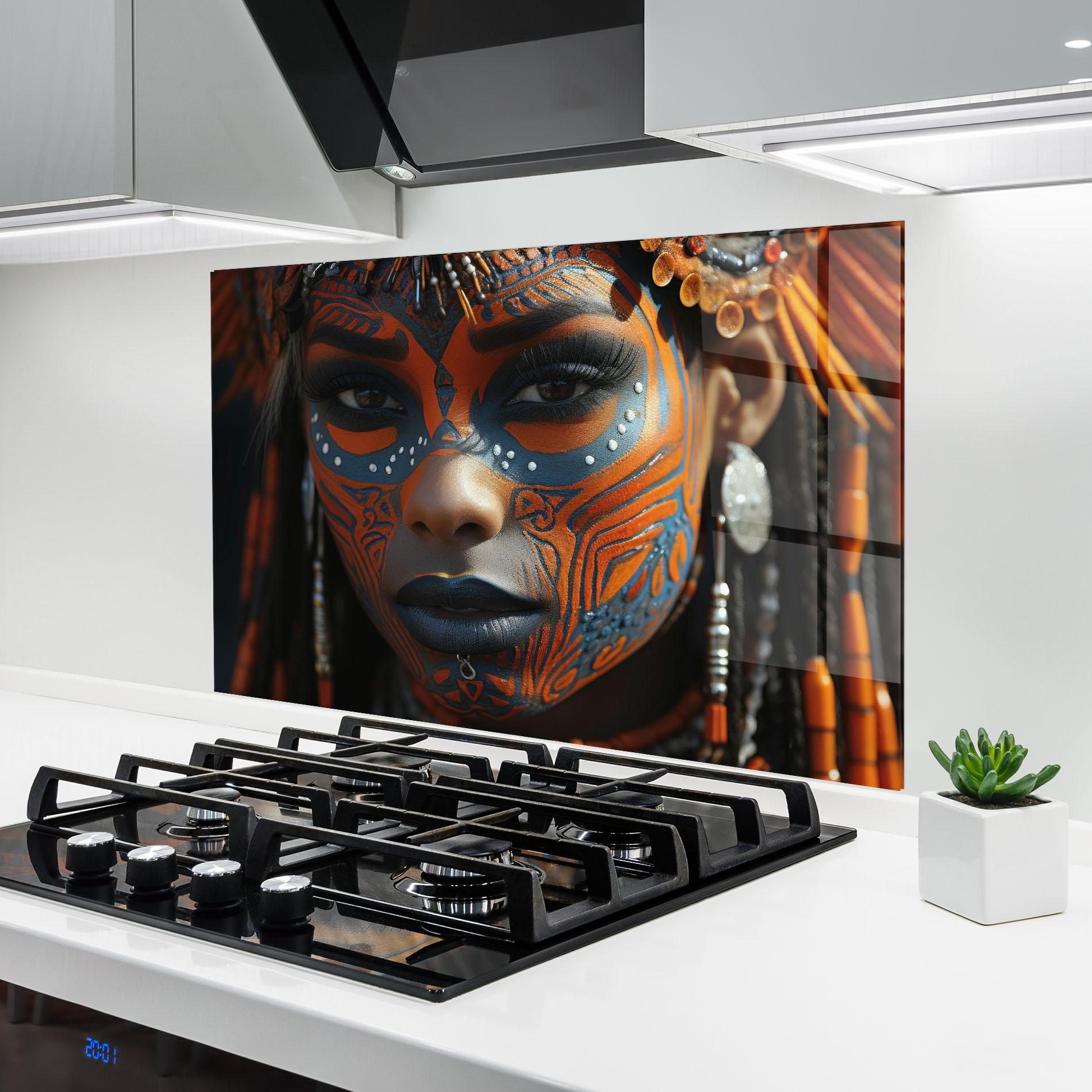 Стъклен панел за кухня Orange Tribal Paint mockup 6