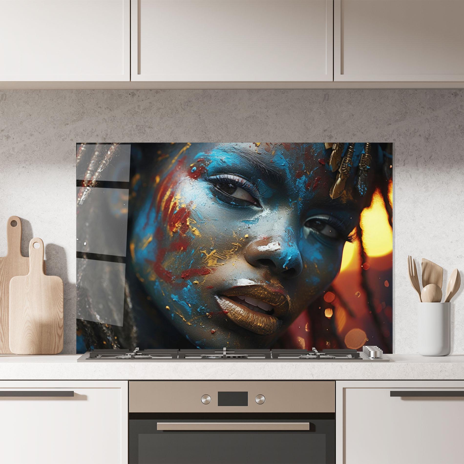 Стъклен панел за кухня Blue Paint Woman mockup 7