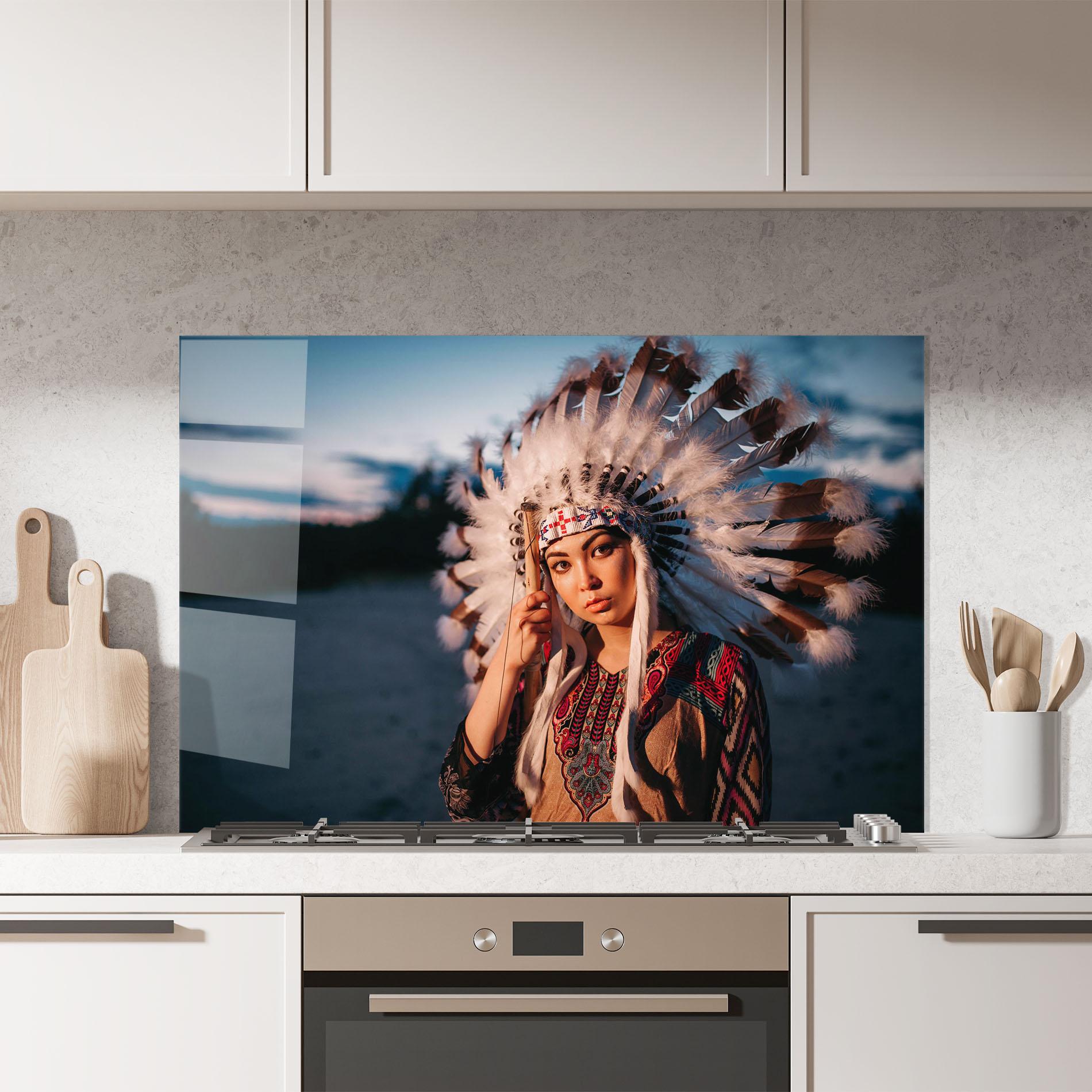 Стъклен панел за кухня Indian Woman Sunset mockup 7