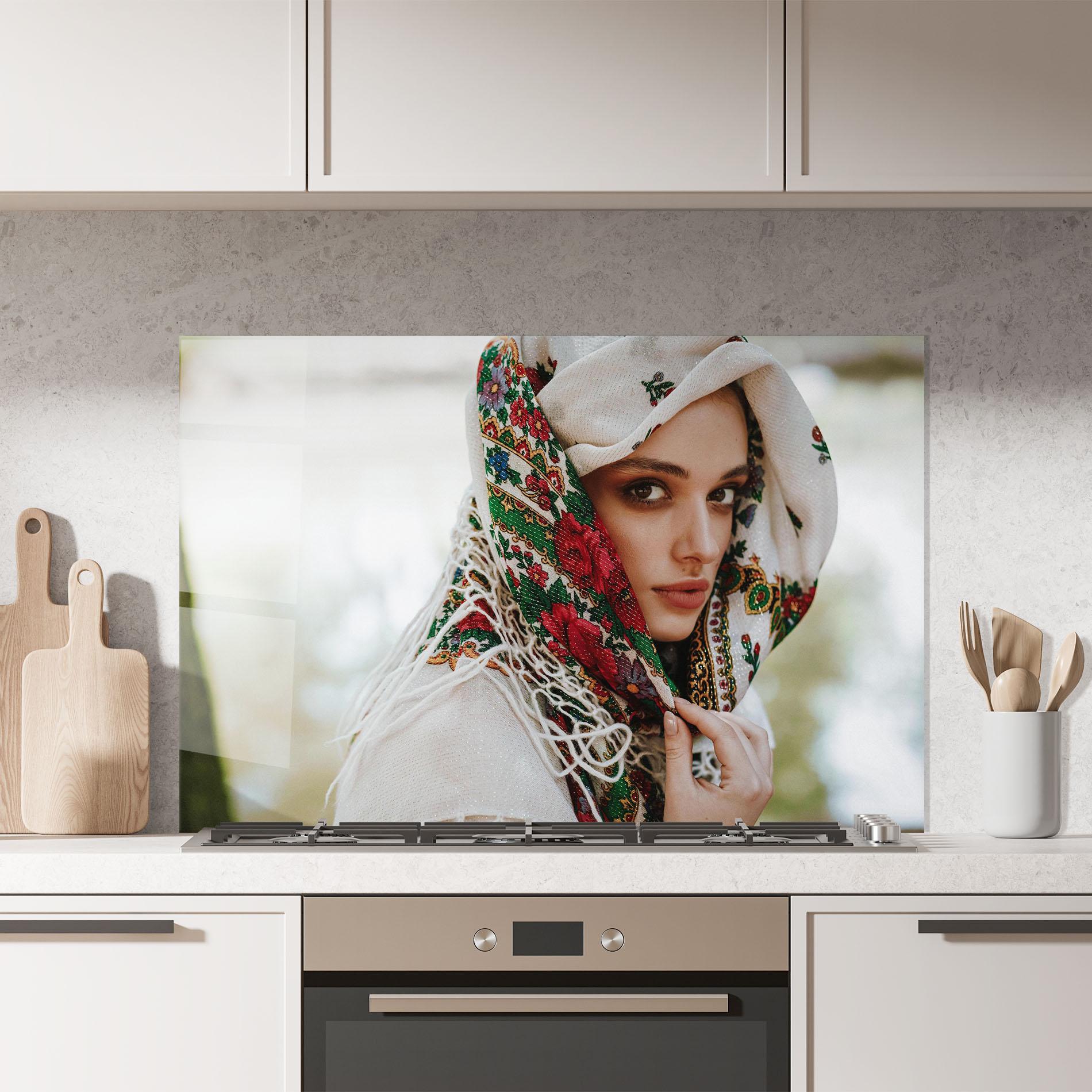 Стъклен панел за кухня Ukrainian Embroidered Dress mockup 7
