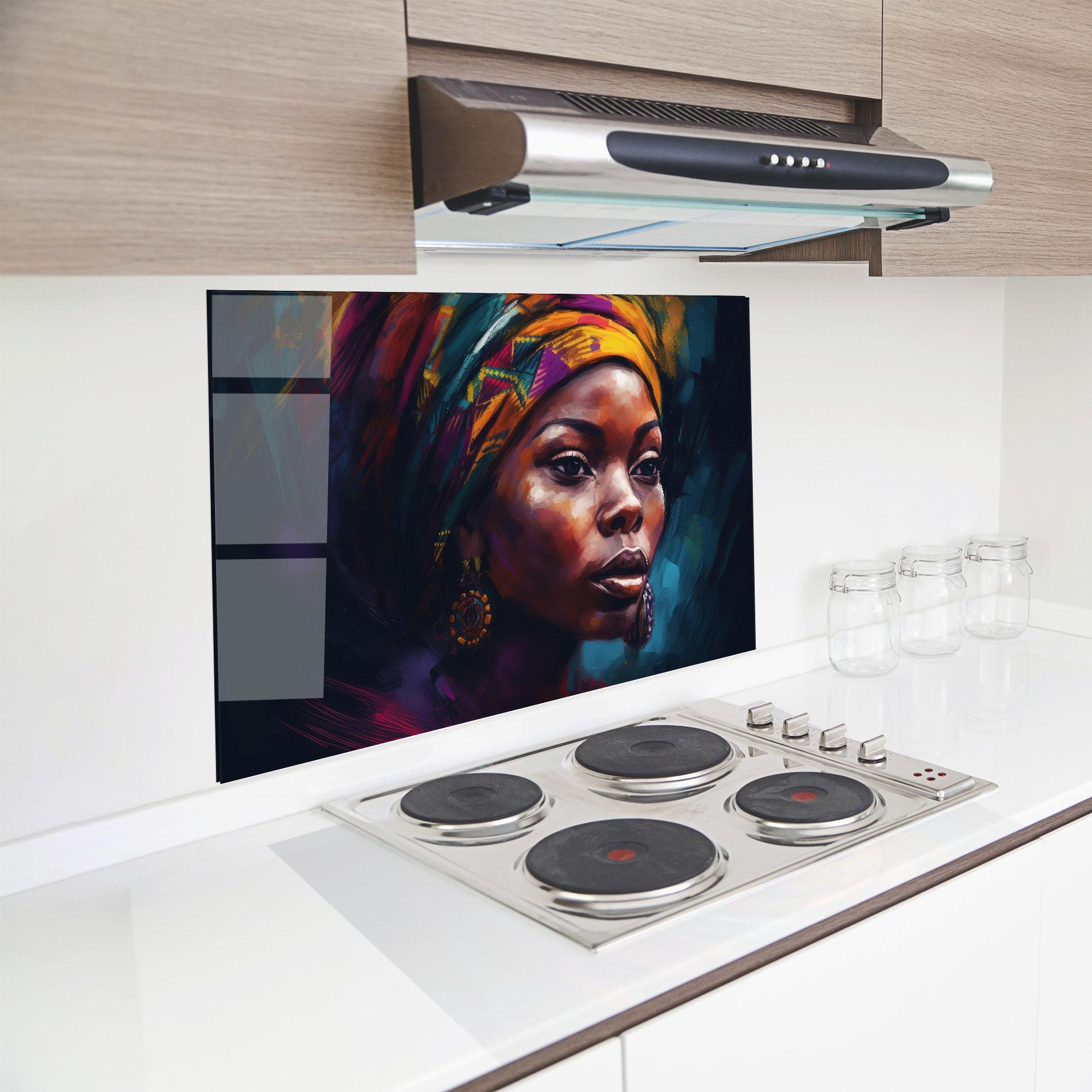 Стъклен панел за кухня Black Traditional Woman mockup 8