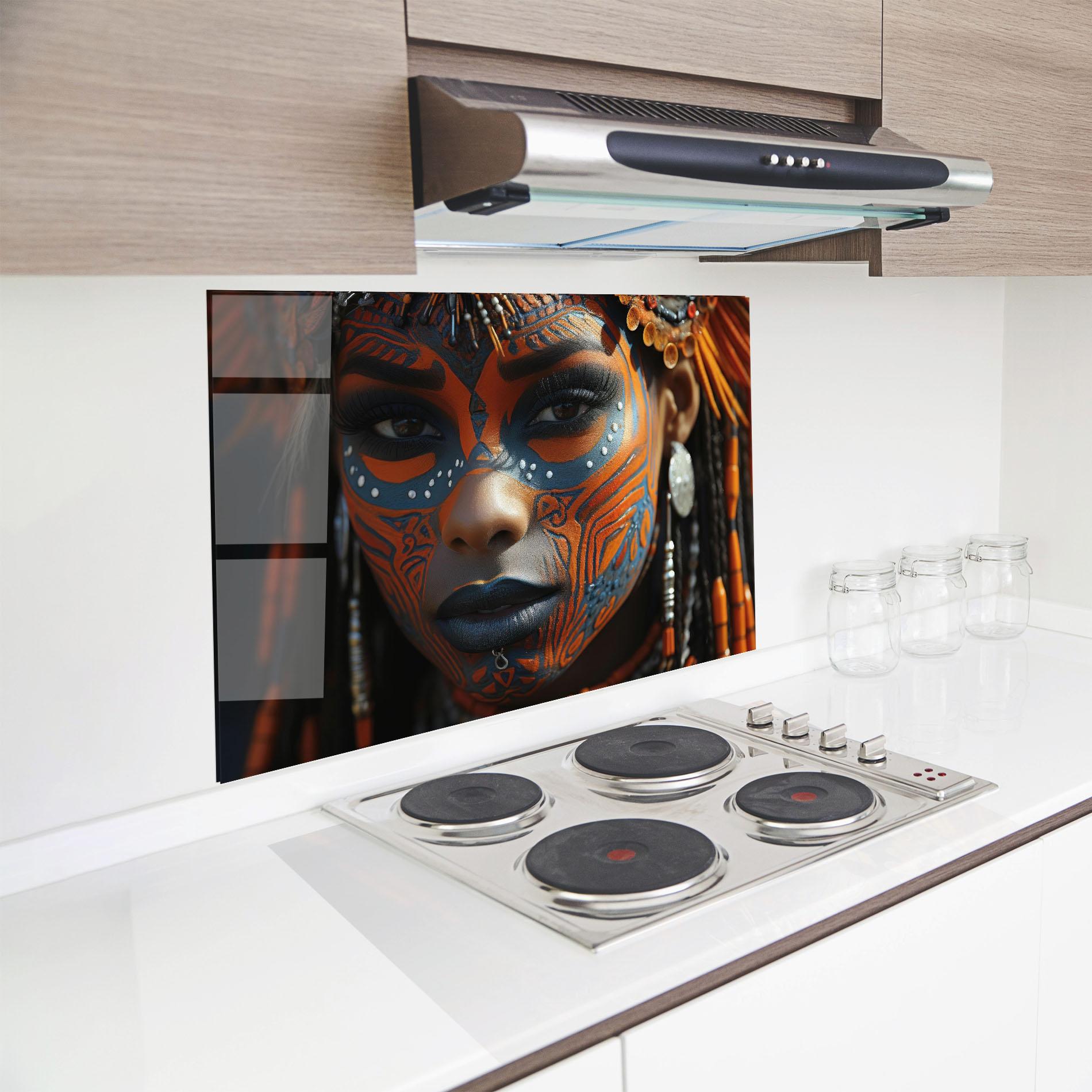 Стъклен панел за кухня Orange Tribal Paint mockup 8