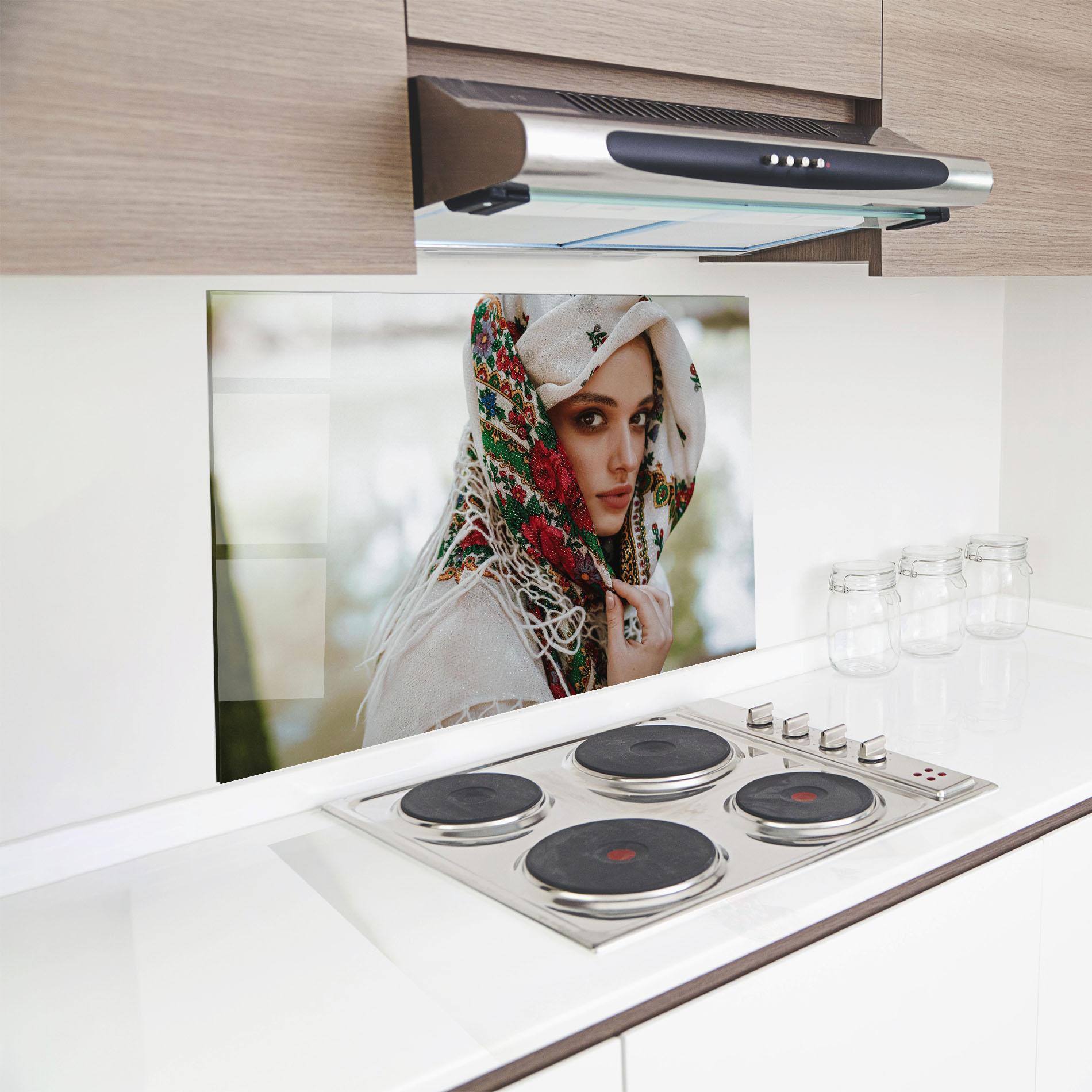 Стъклен панел за кухня Ukrainian Embroidered Dress mockup 8