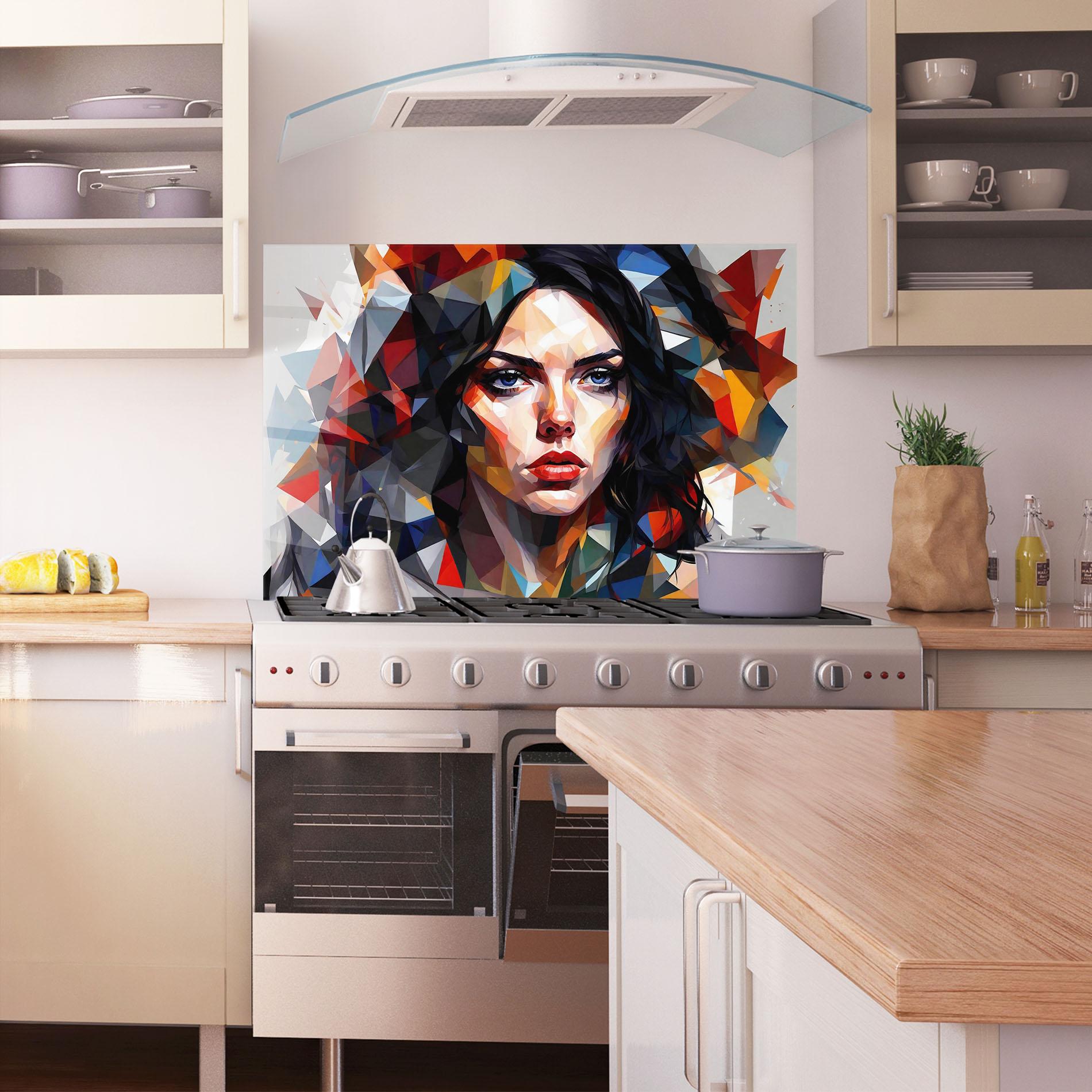 Стъклен панел за кухня Colorful Polygonal Woman mockup 1