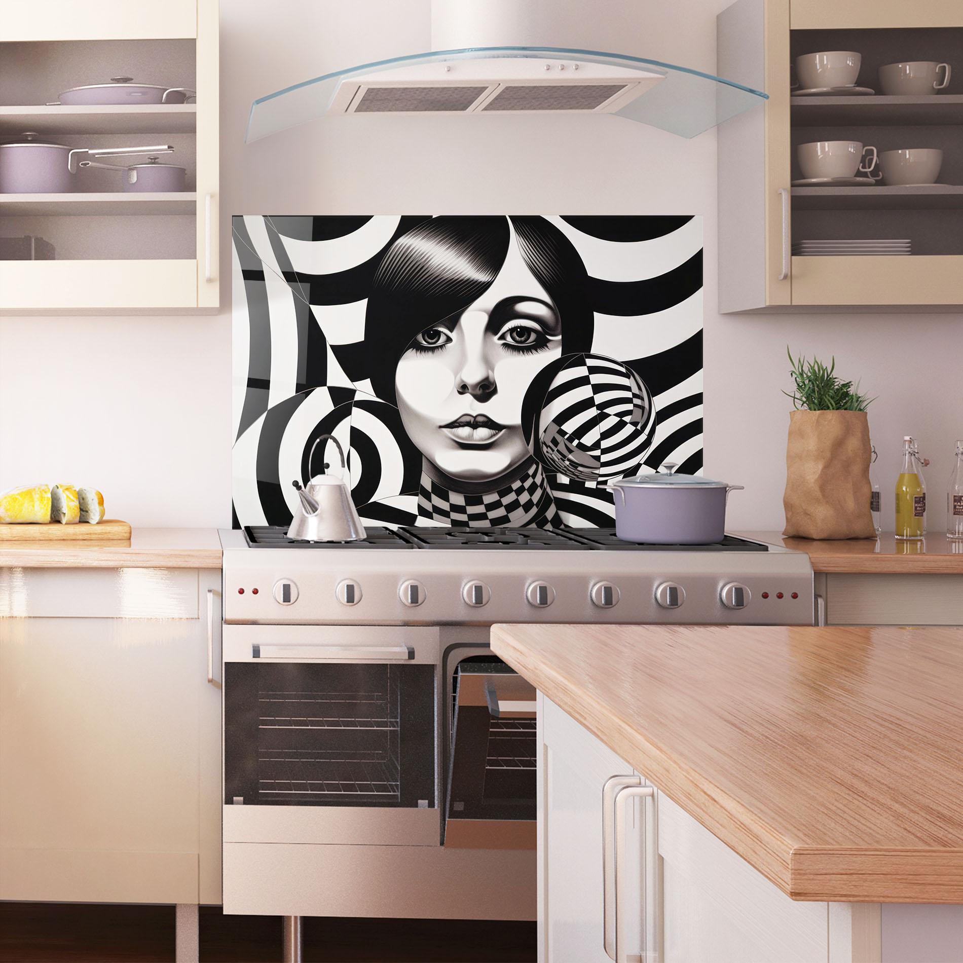 Стъклен панел за кухня Monochromatic Op Art mockup 1