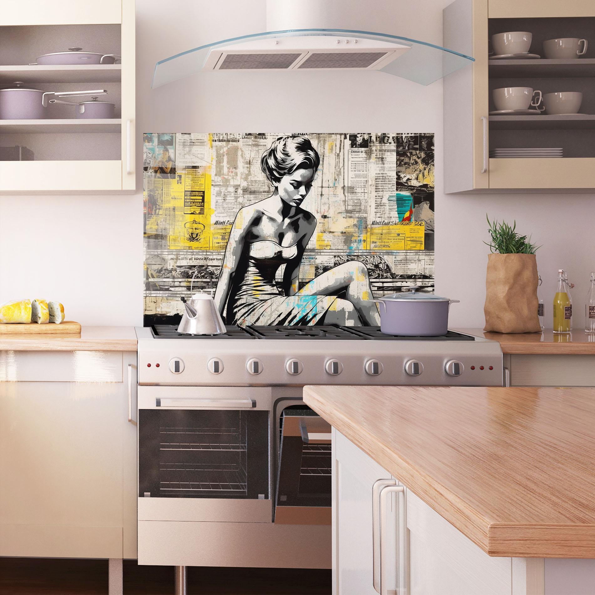 Стъклен панел за кухня Newspaper Painting Girl mockup 1