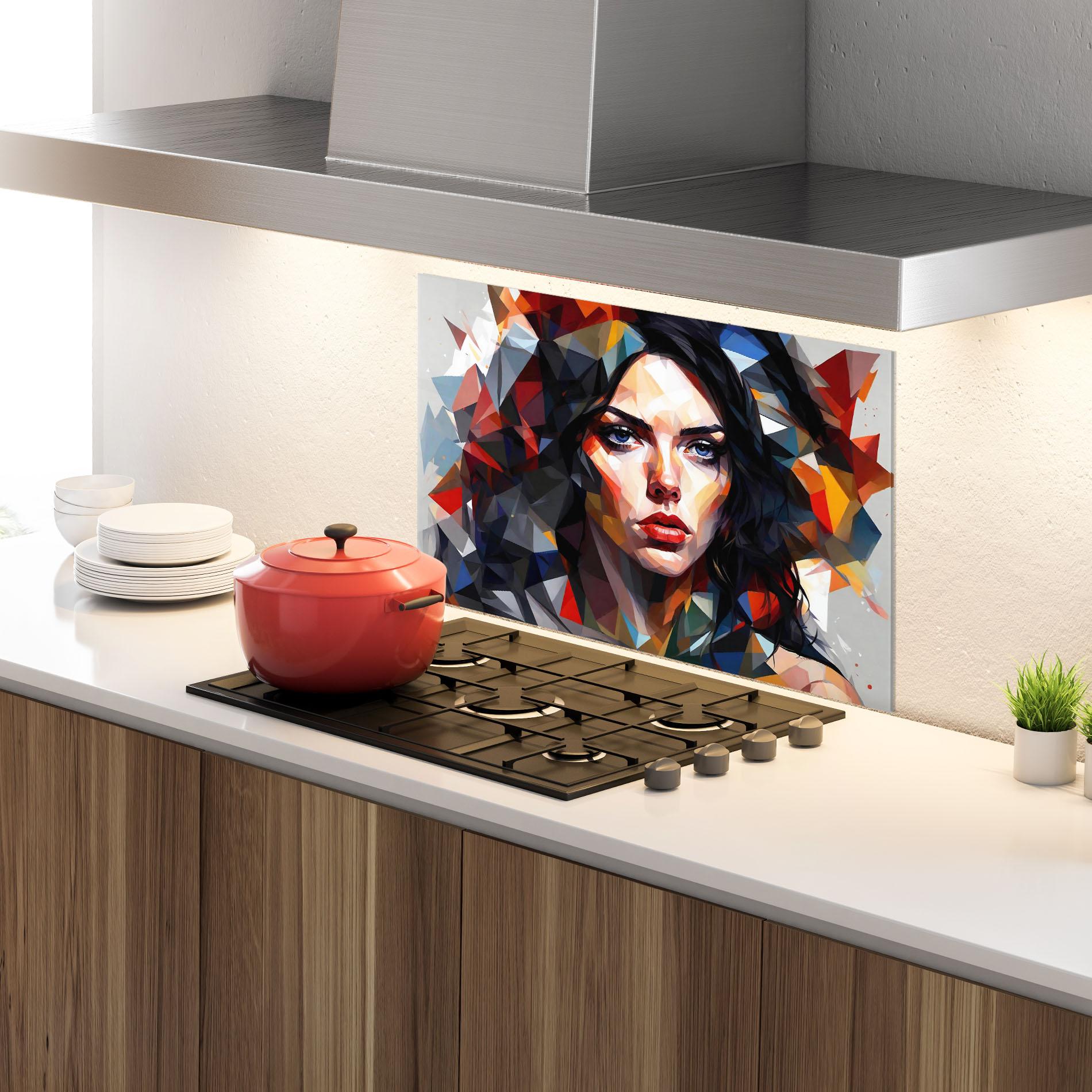 Стъклен панел за кухня Colorful Polygonal Woman mockup 4