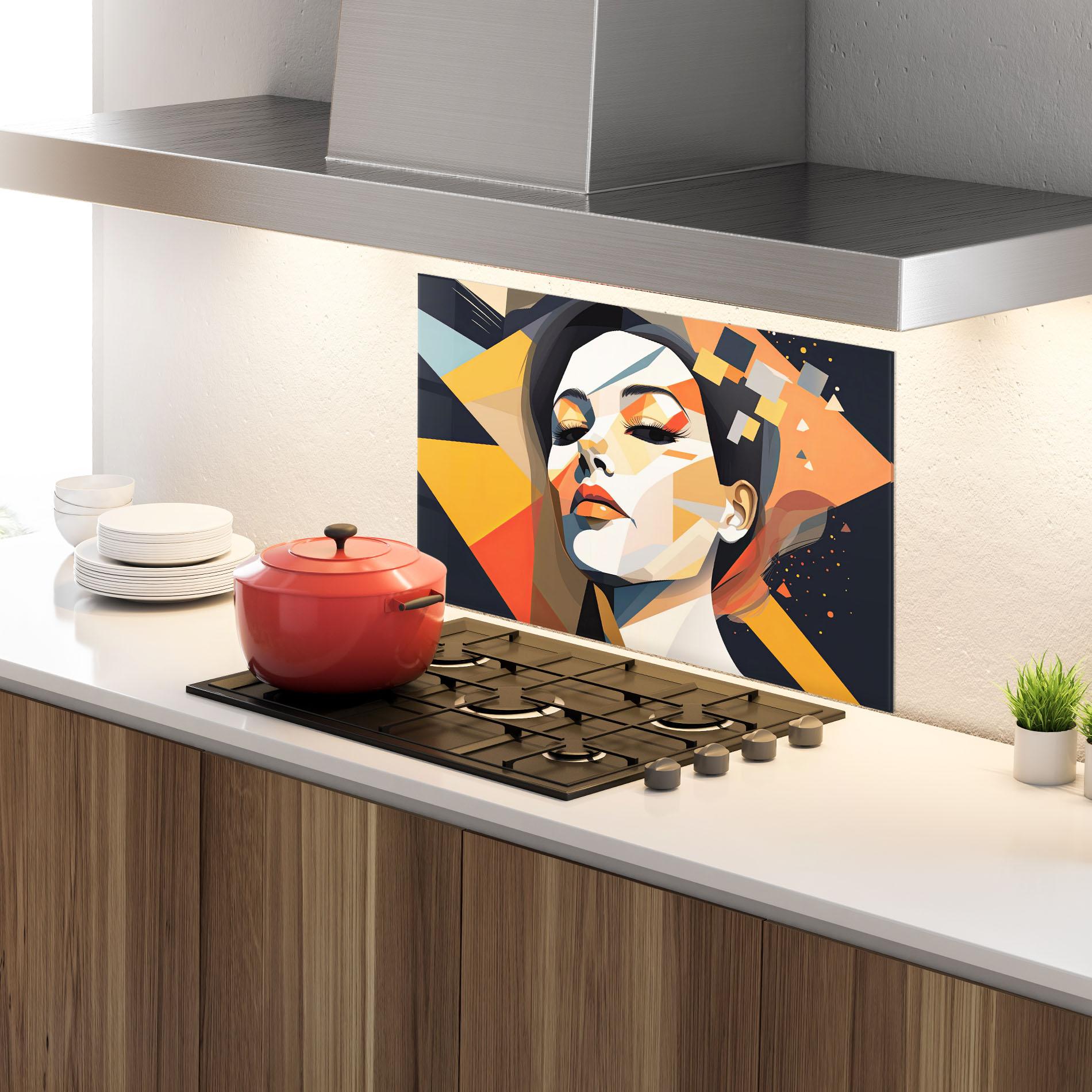 Стъклен панел за кухня Modern Orange Makeup mockup 4