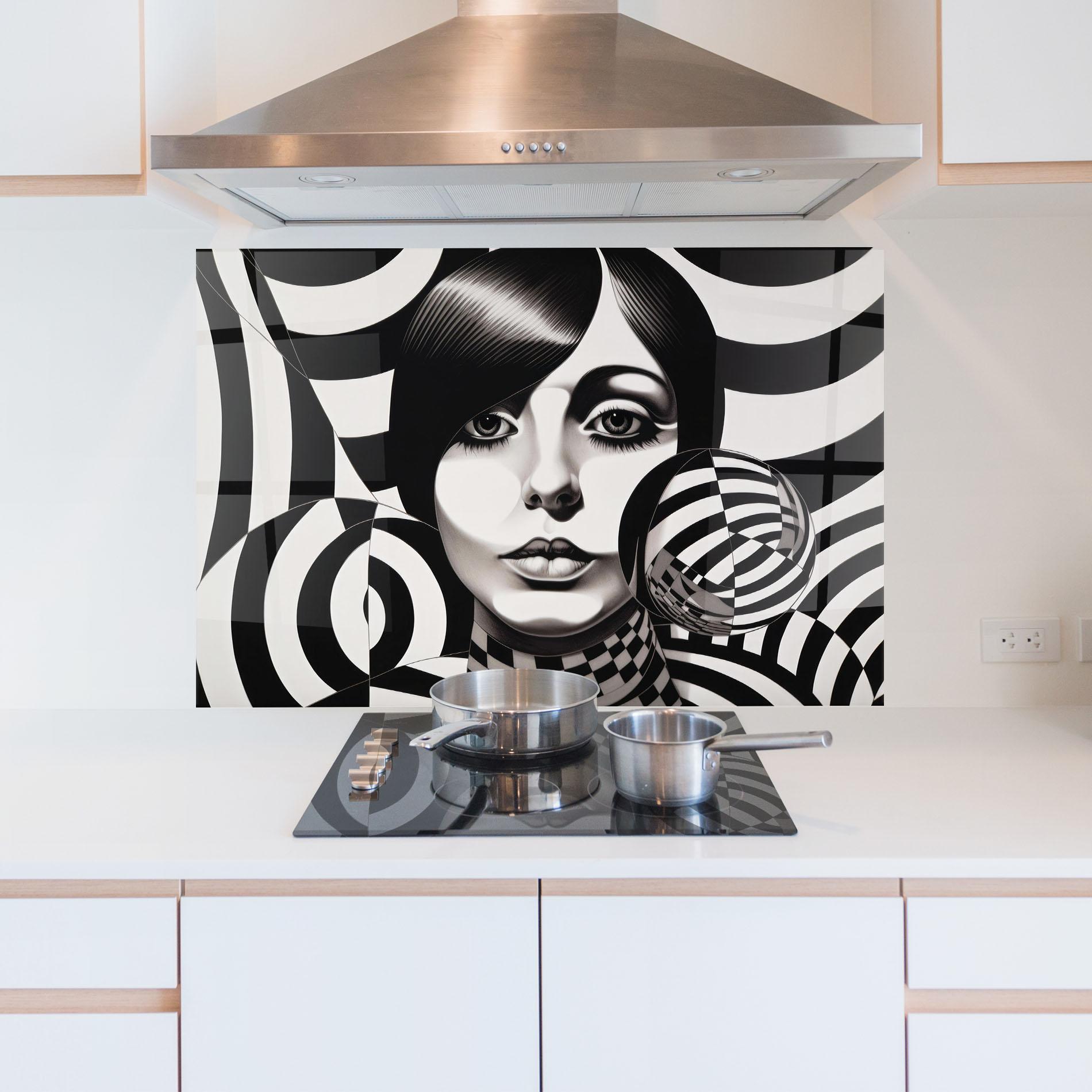 Стъклен панел за кухня Monochromatic Op Art mockup 5