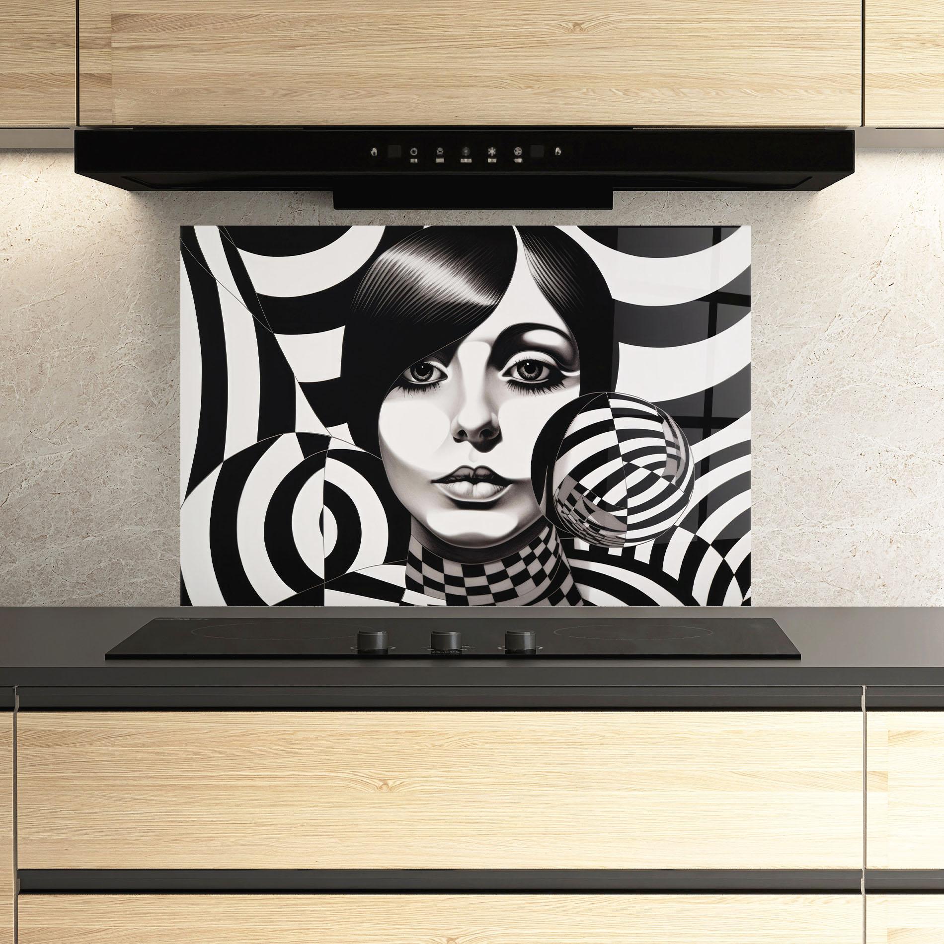 Стъклен панел за кухня Monochromatic Op Art mockup 3