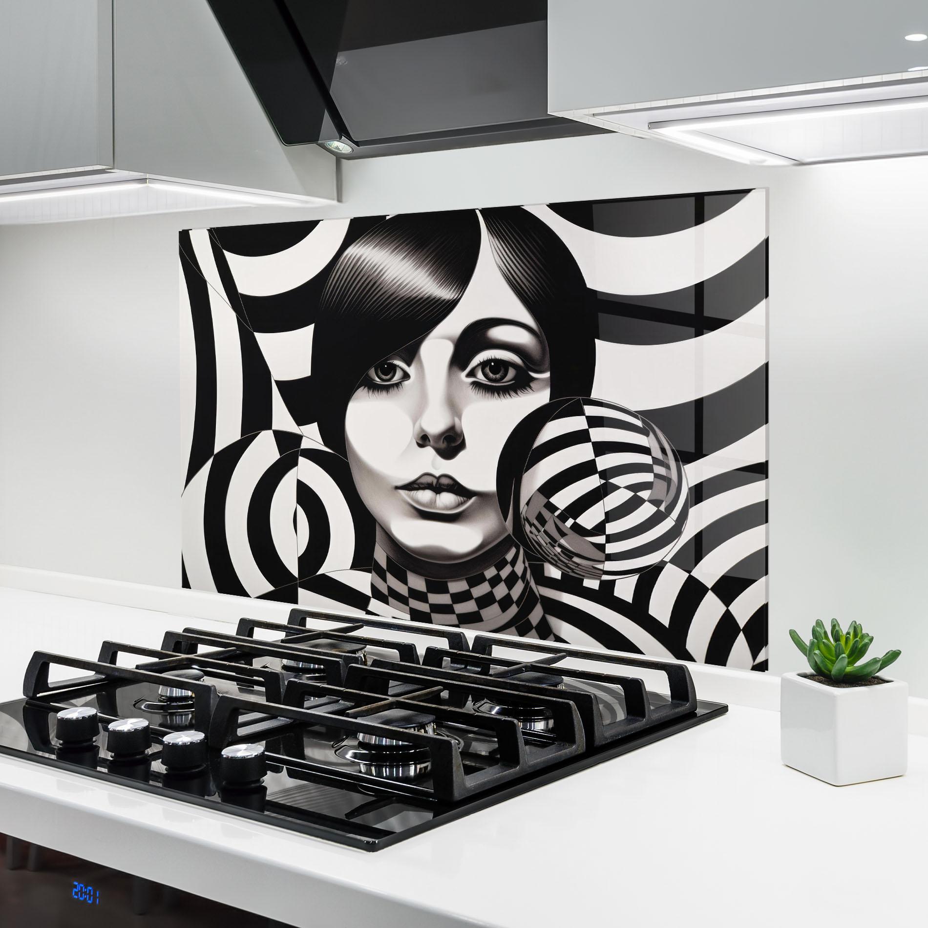 Стъклен панел за кухня Monochromatic Op Art mockup 6