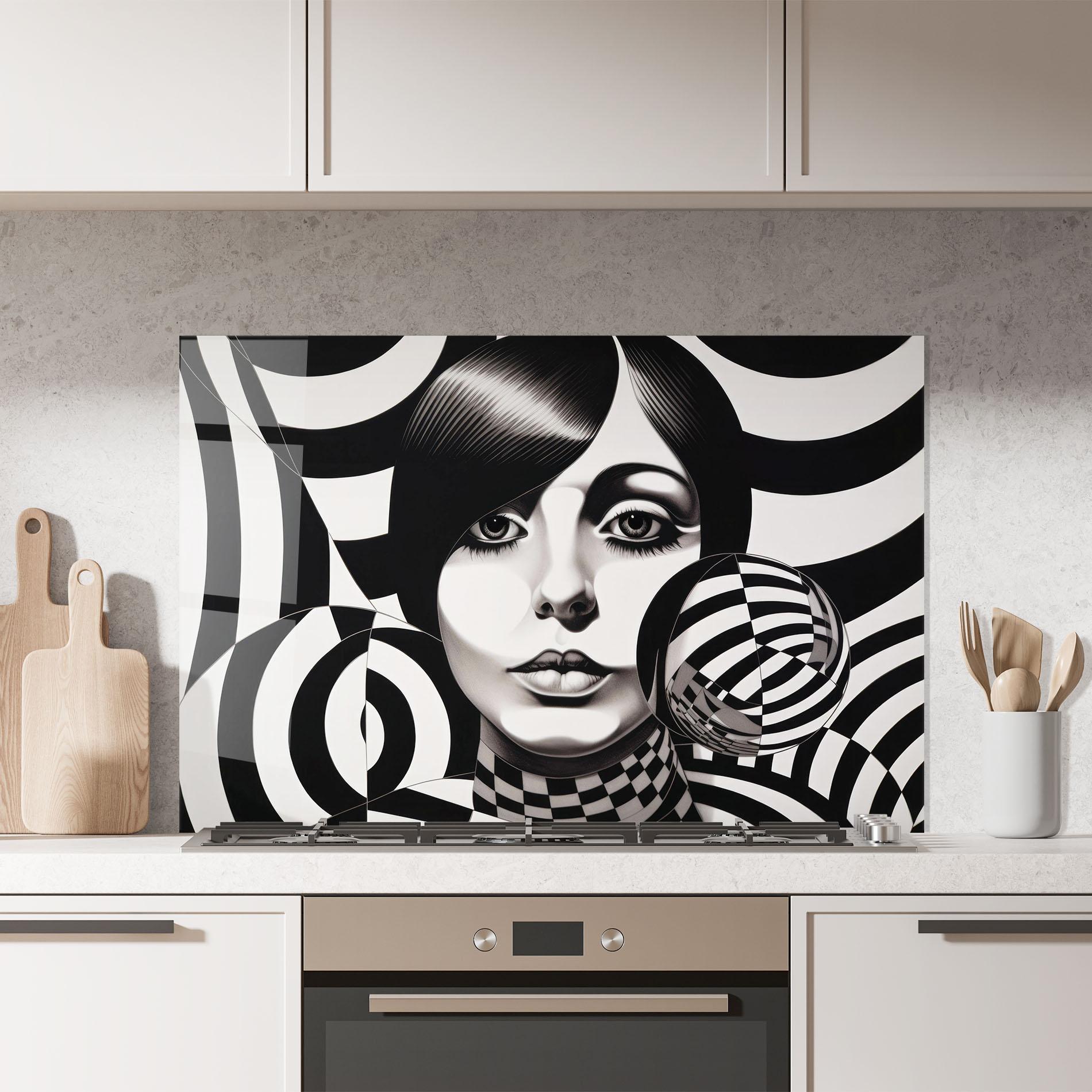 Стъклен панел за кухня Monochromatic Op Art mockup 7