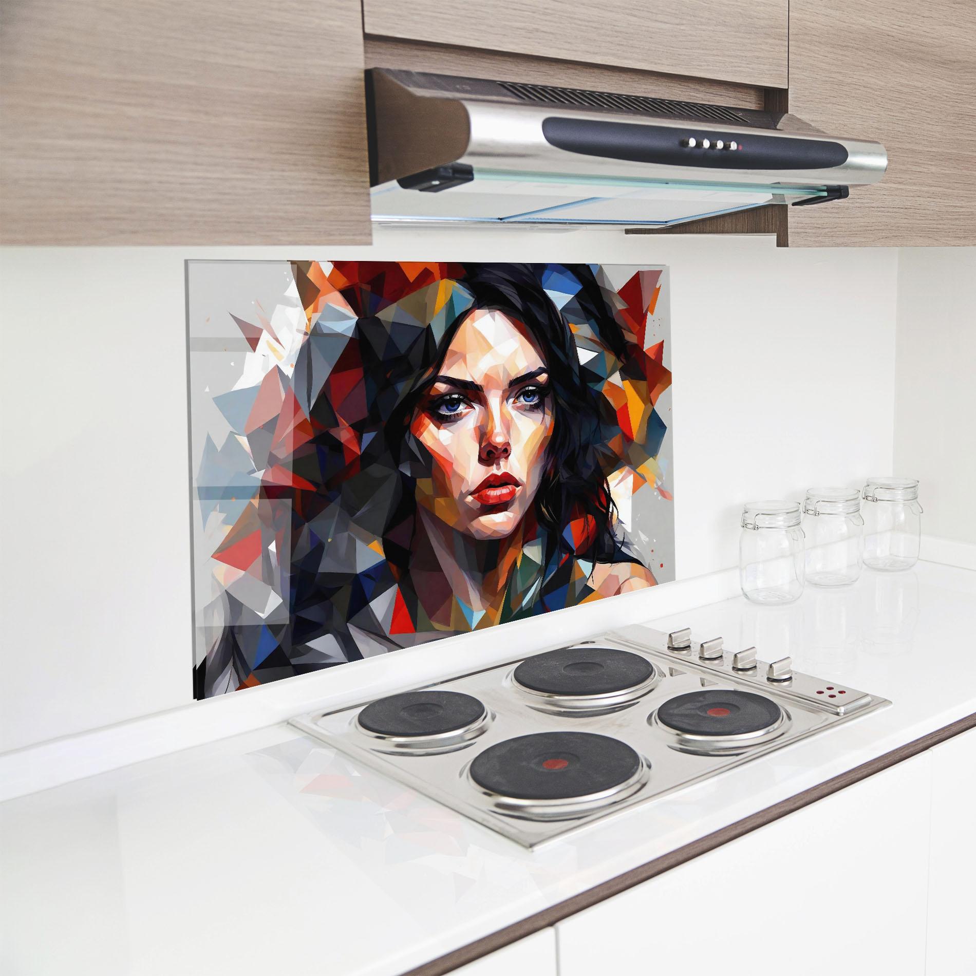 Стъклен панел за кухня Colorful Polygonal Woman mockup 8