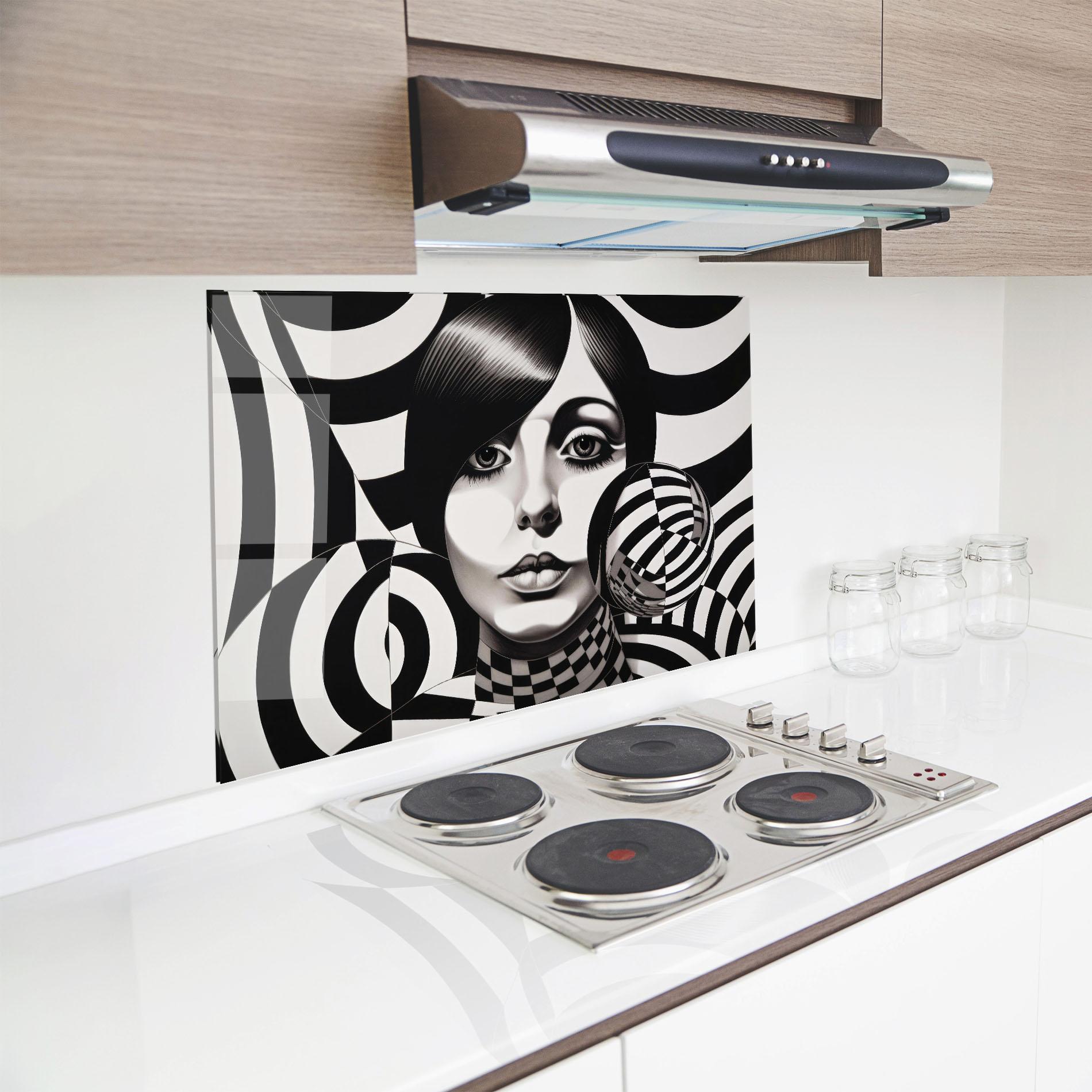 Стъклен панел за кухня Monochromatic Op Art mockup 8