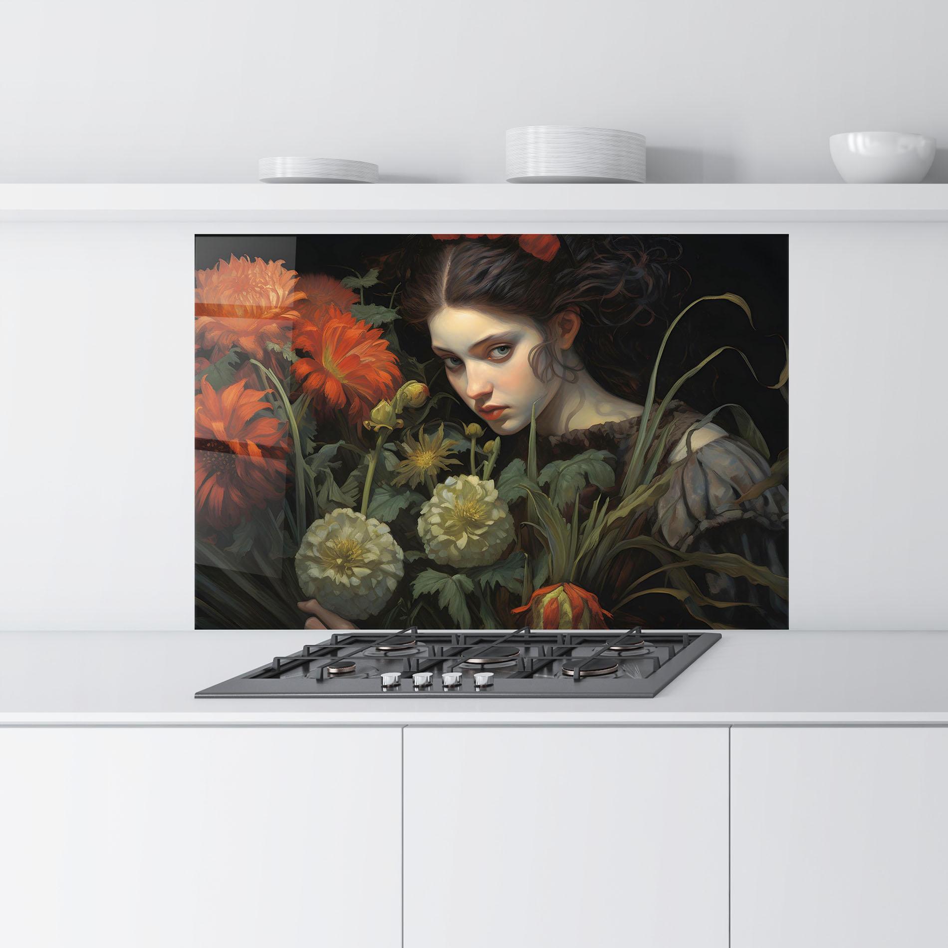 Стъклен панел за кухня Vintage Flowers mockup 9