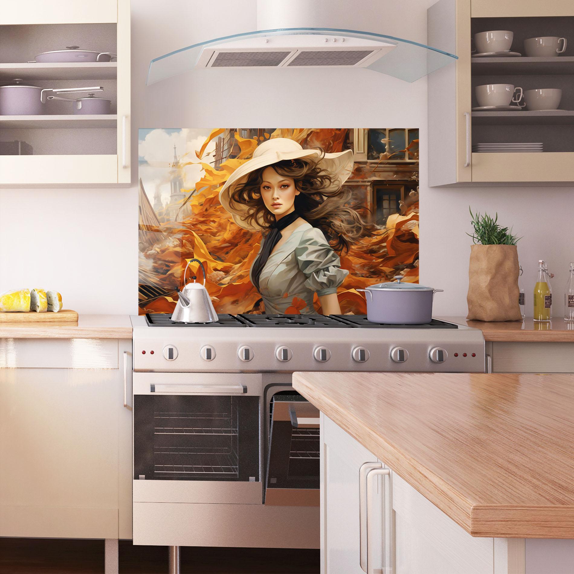 Стъклен панел за кухня Vintage Outfit On Orange mockup 1