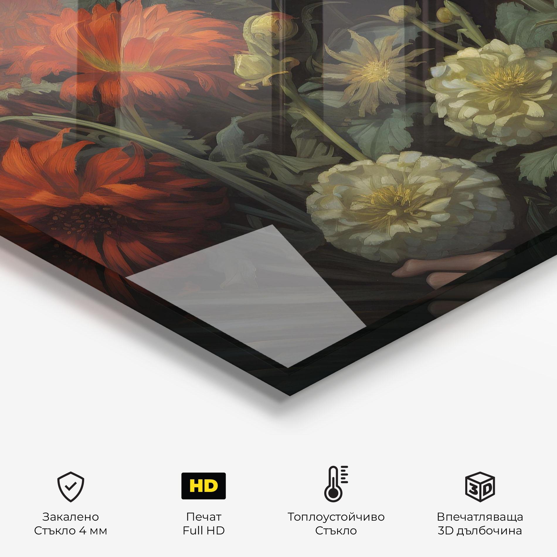 Стъклен панел за кухня Vintage Flowers mockup 2