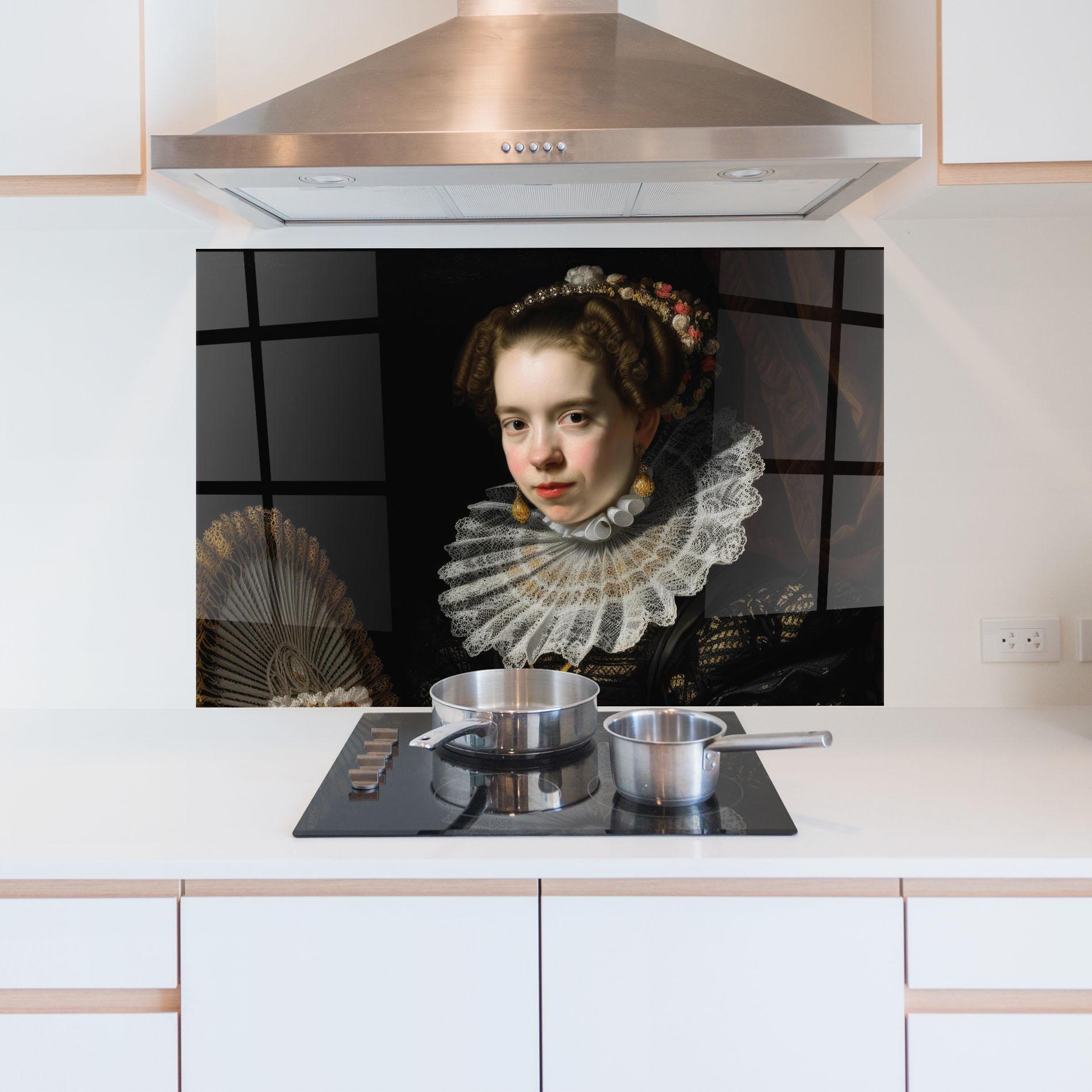 Стъклен панел за кухня Baroque Lady Portrait mockup 5