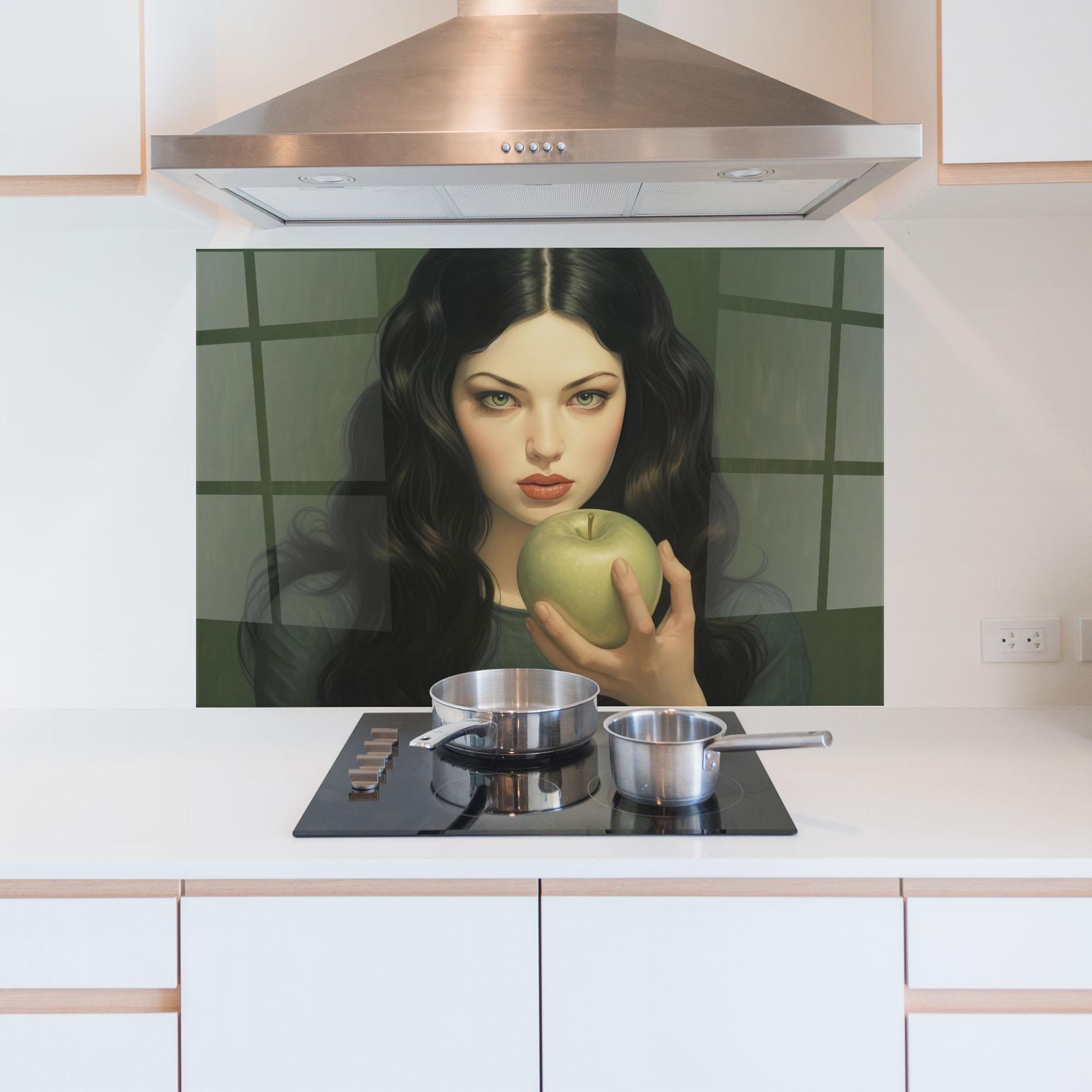 Стъклен панел за кухня Green Apple Painting mockup 5